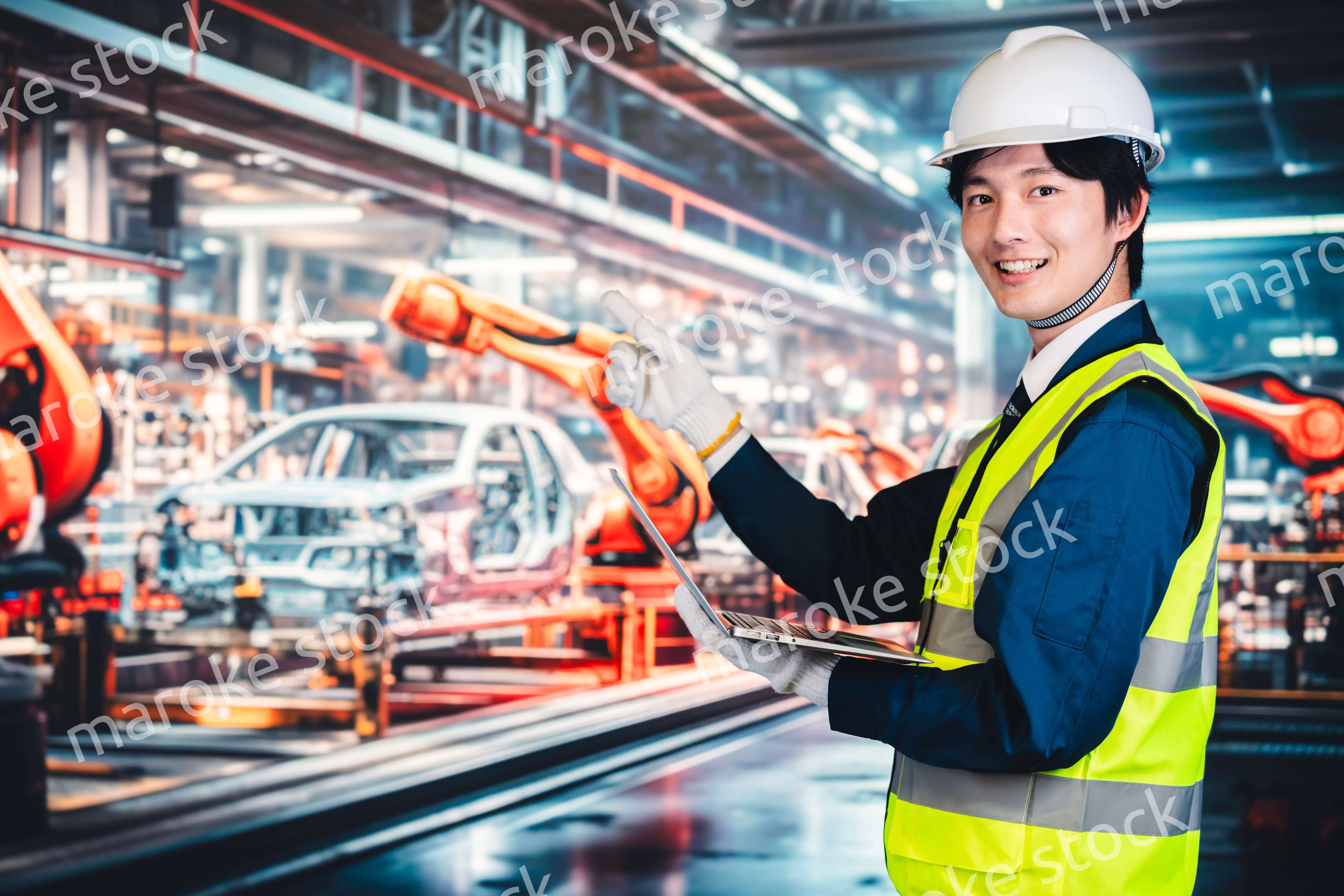 工場の生産ラインを確認する男性