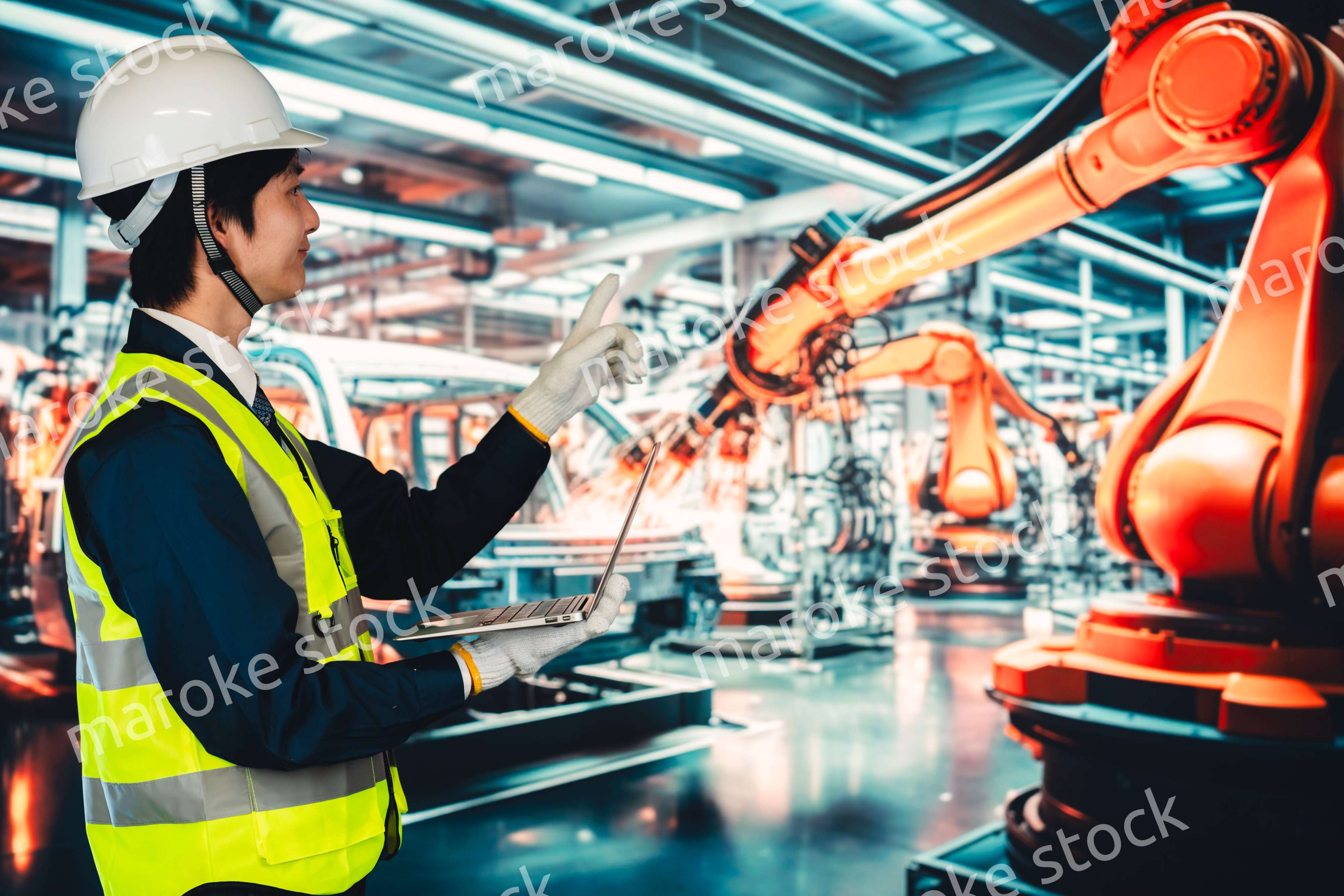 工場の生産ラインを確認する男性