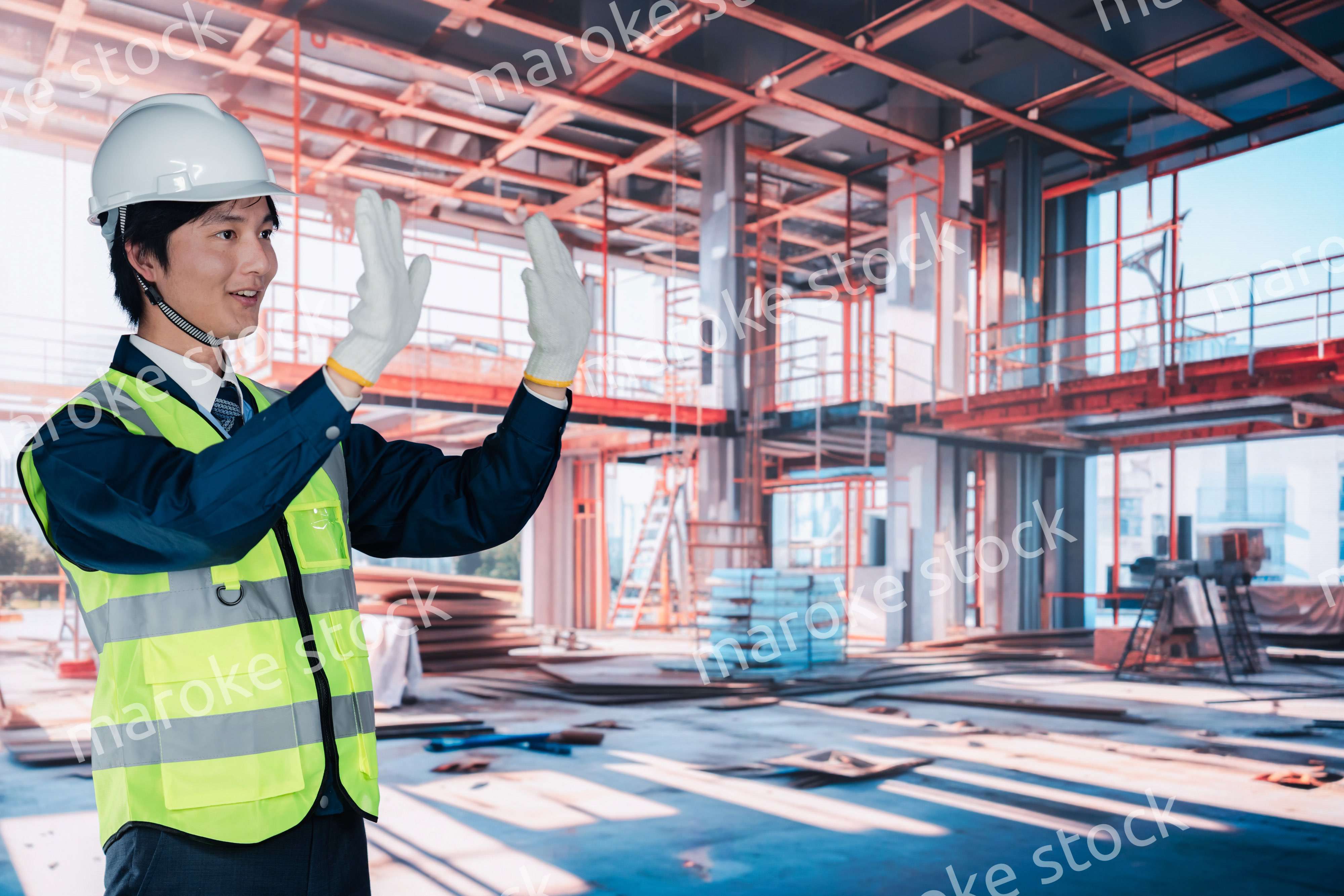 建築現場で働く若い男性