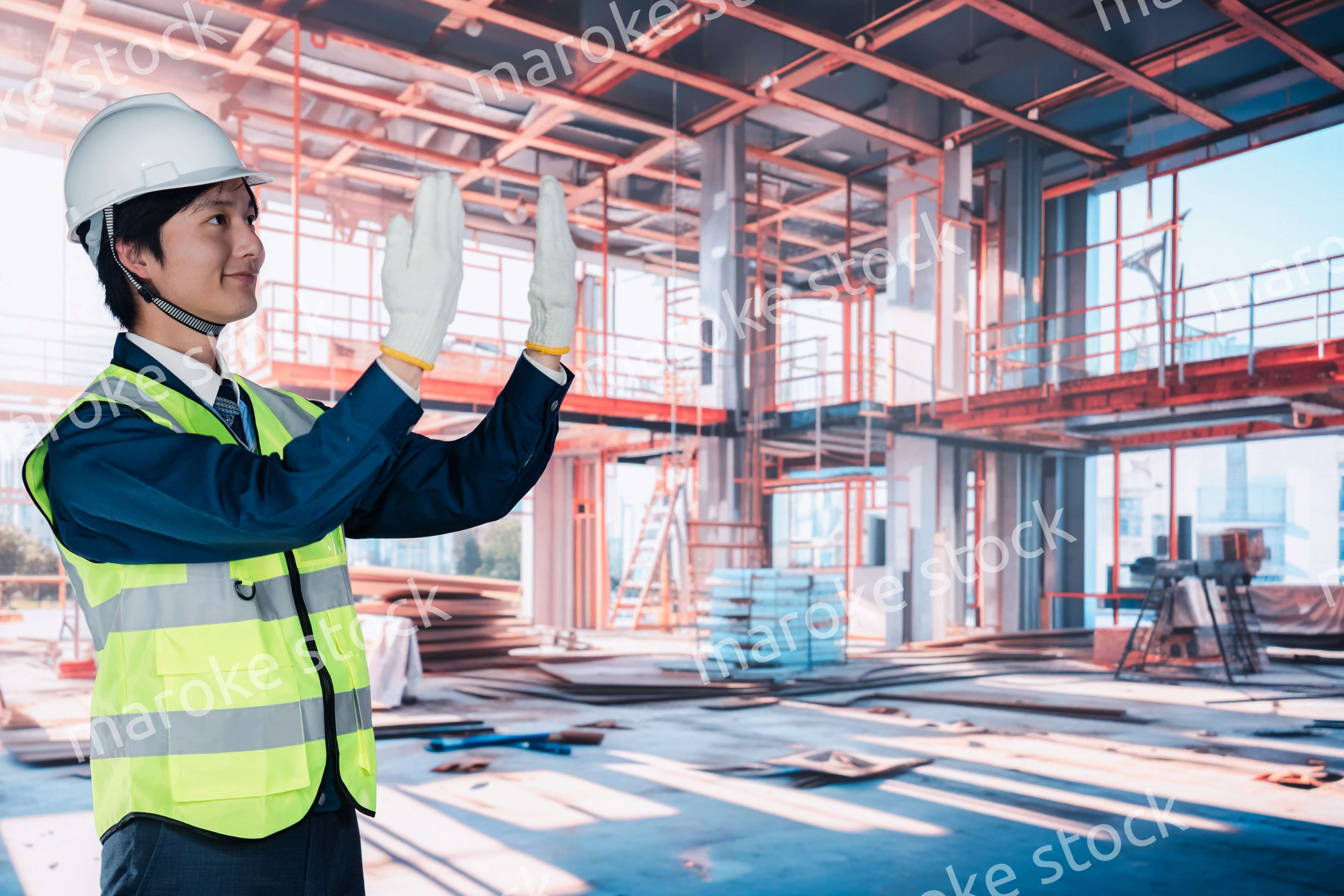 建築現場で働く若い男性