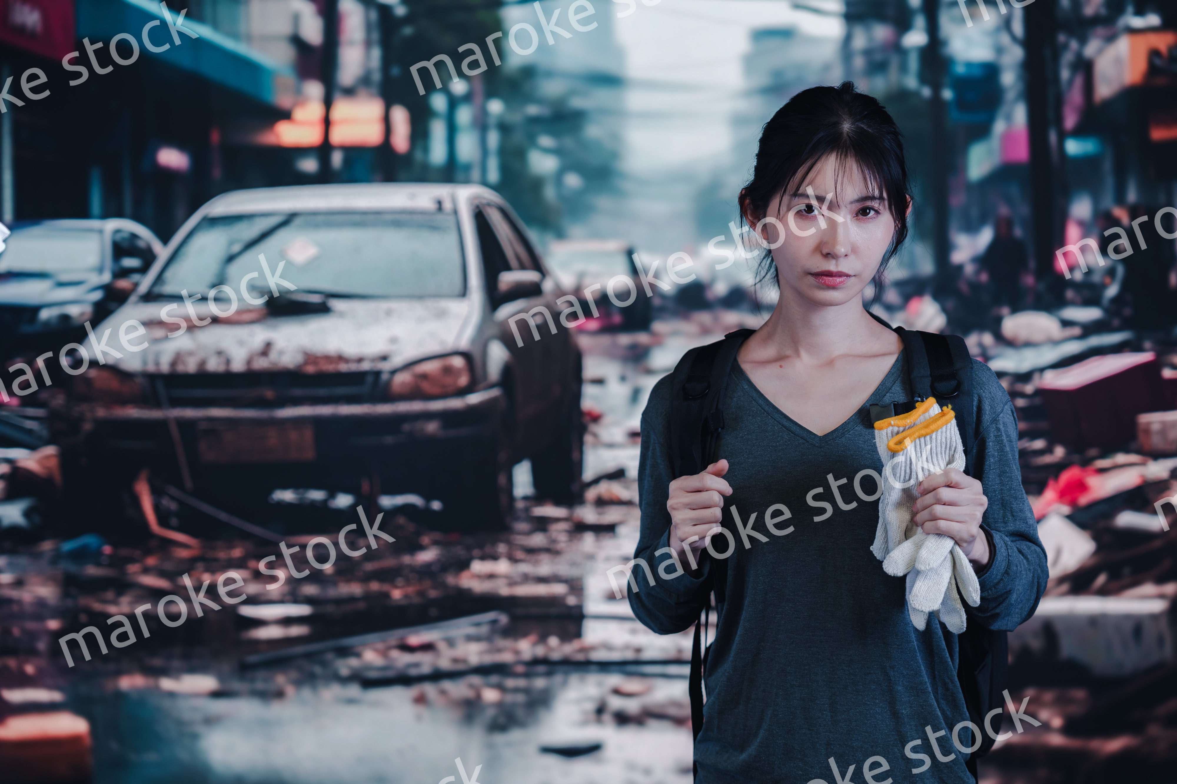 災害で被災した若い女性