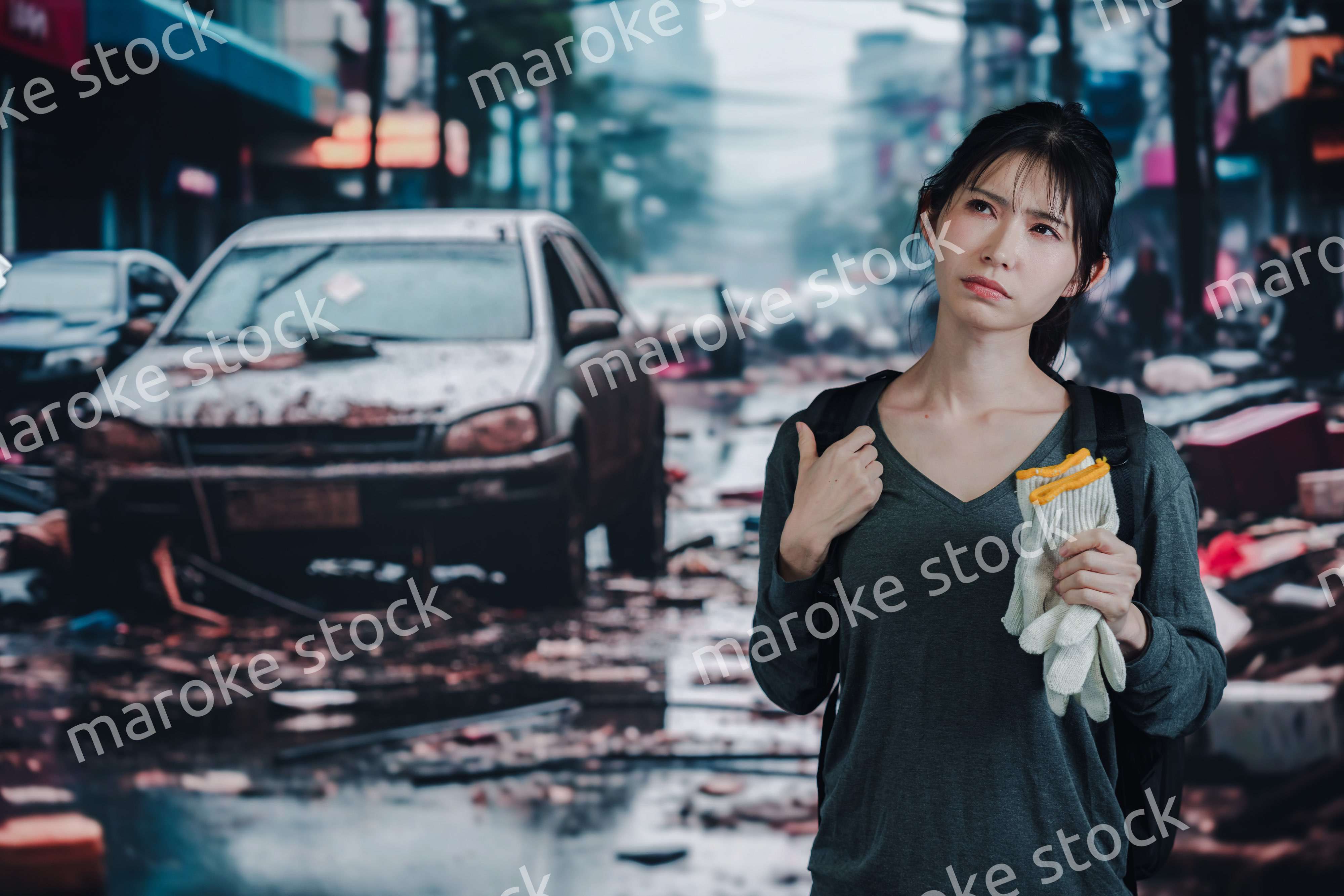 災害で被災した若い女性