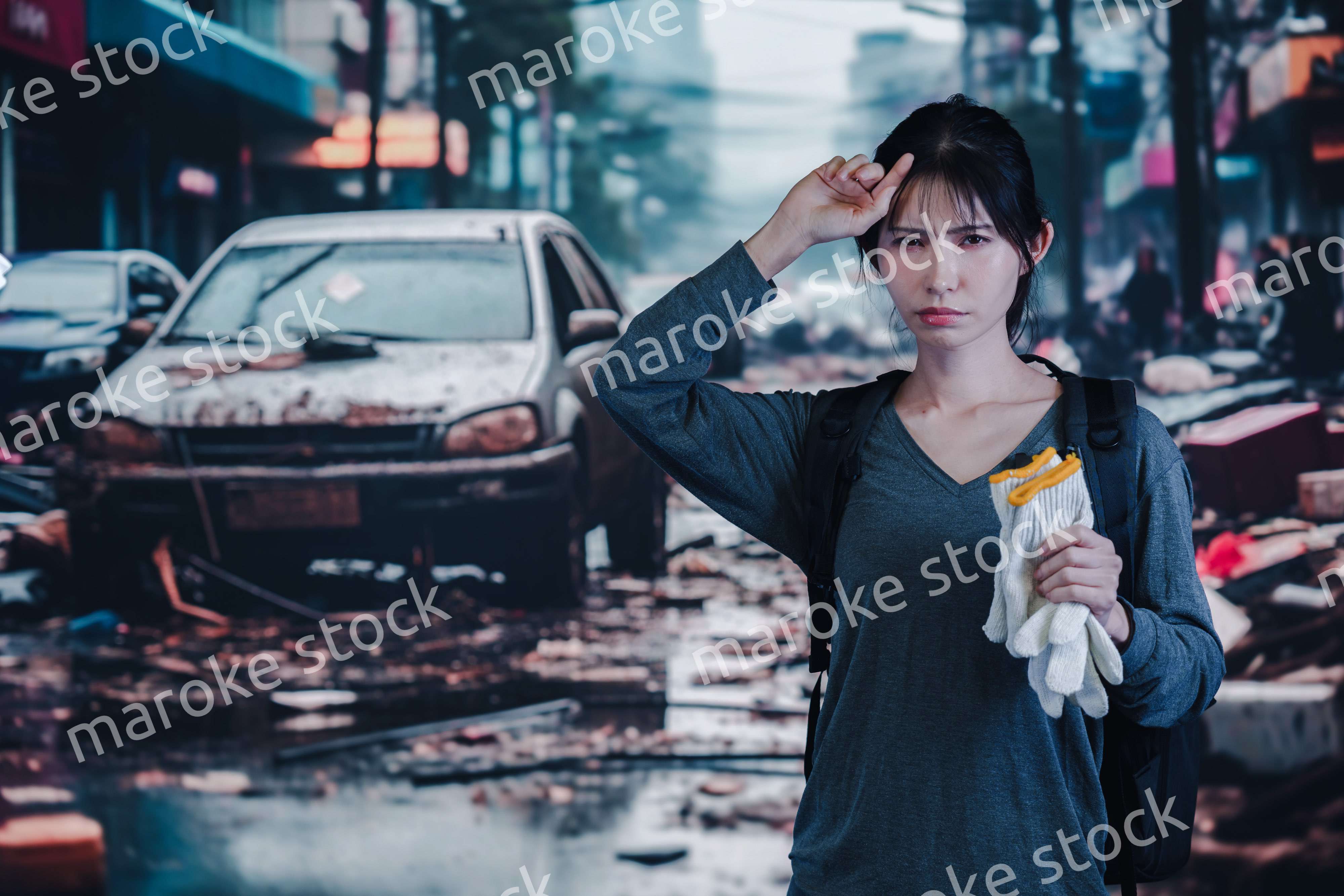 災害で被災した若い女性