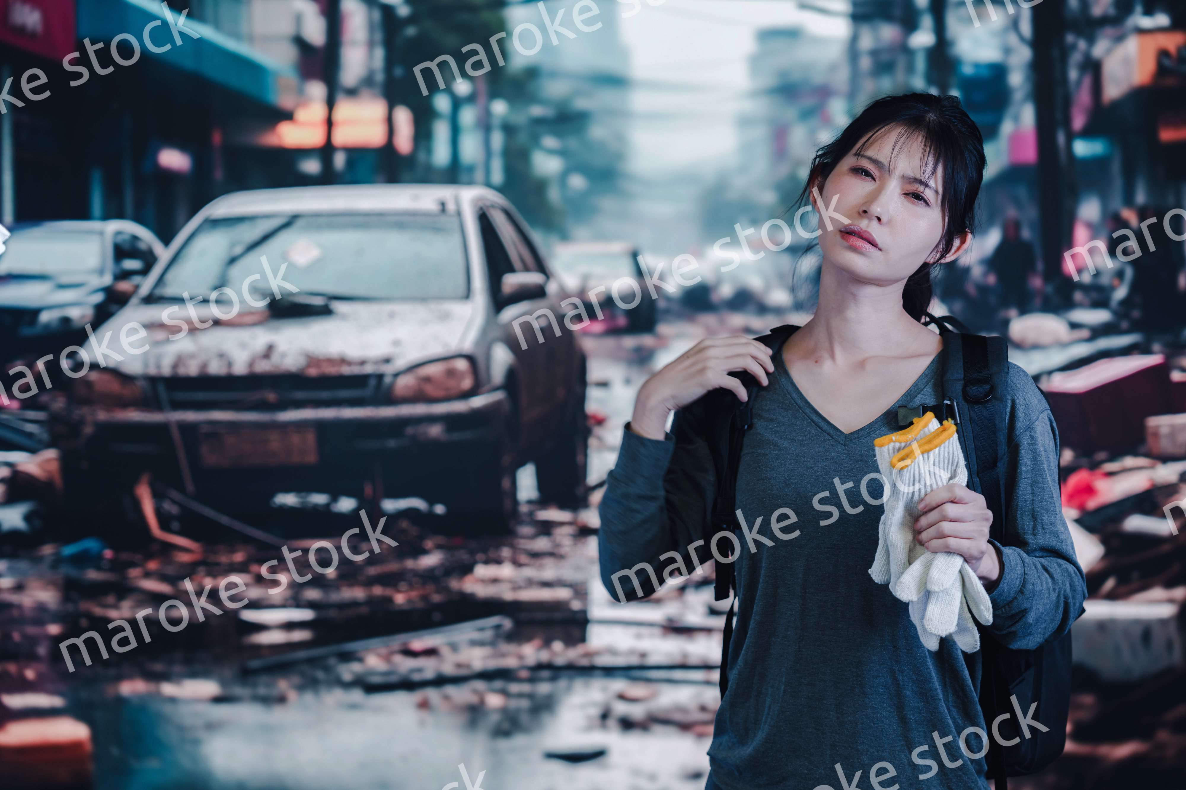 災害で被災した若い女性