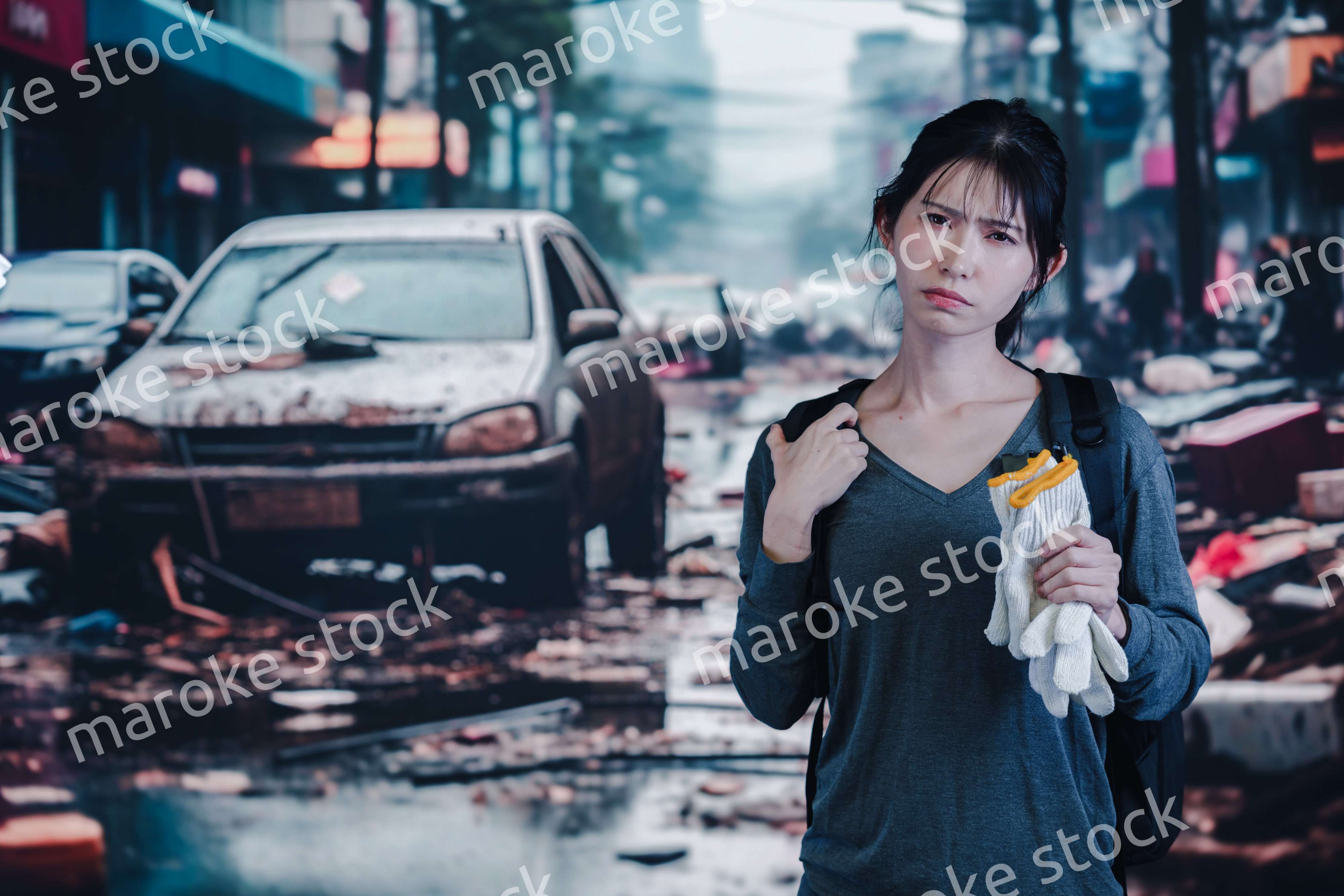 災害で被災した若い女性