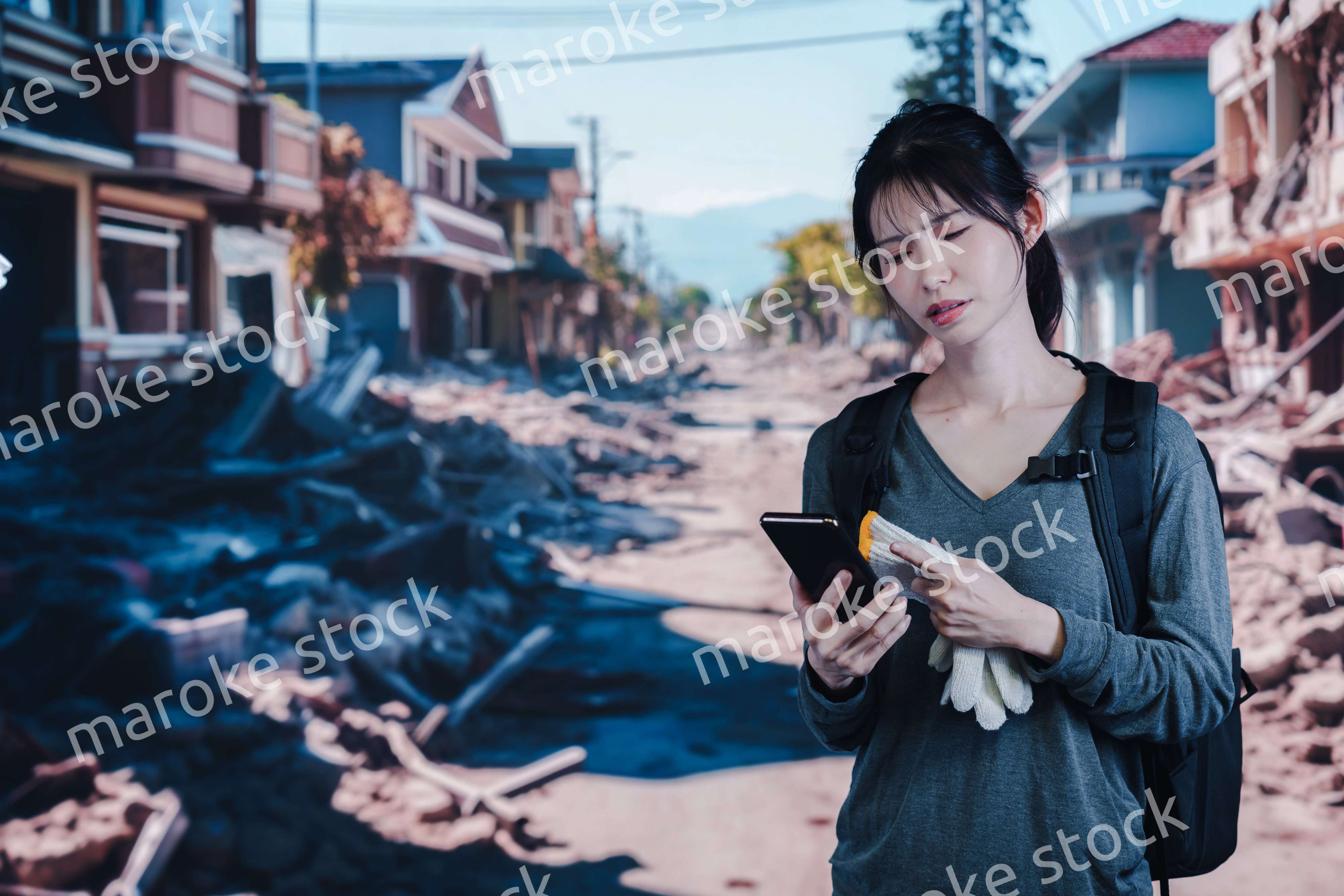 災害で被災した若い女性