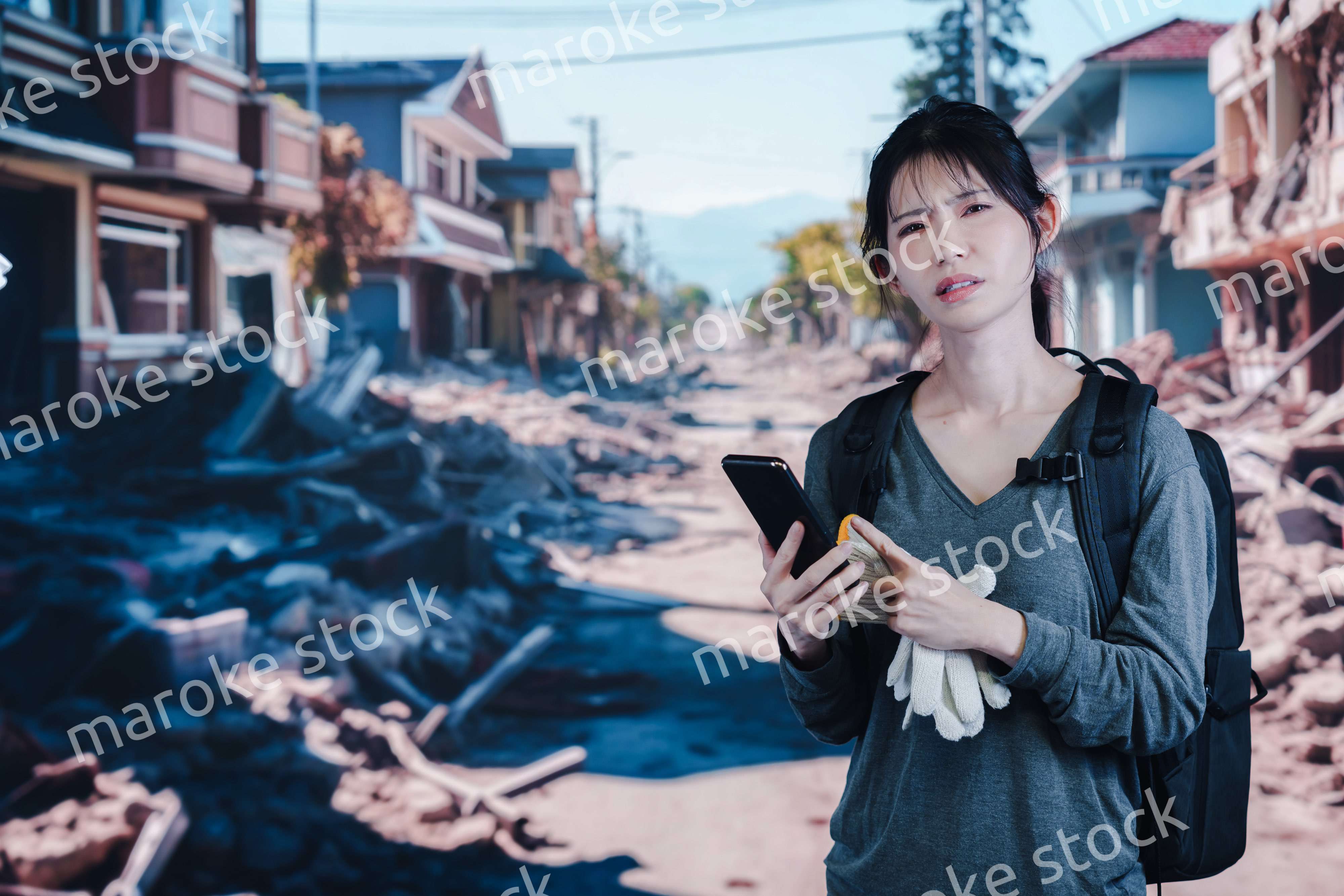 災害で被災した若い女性