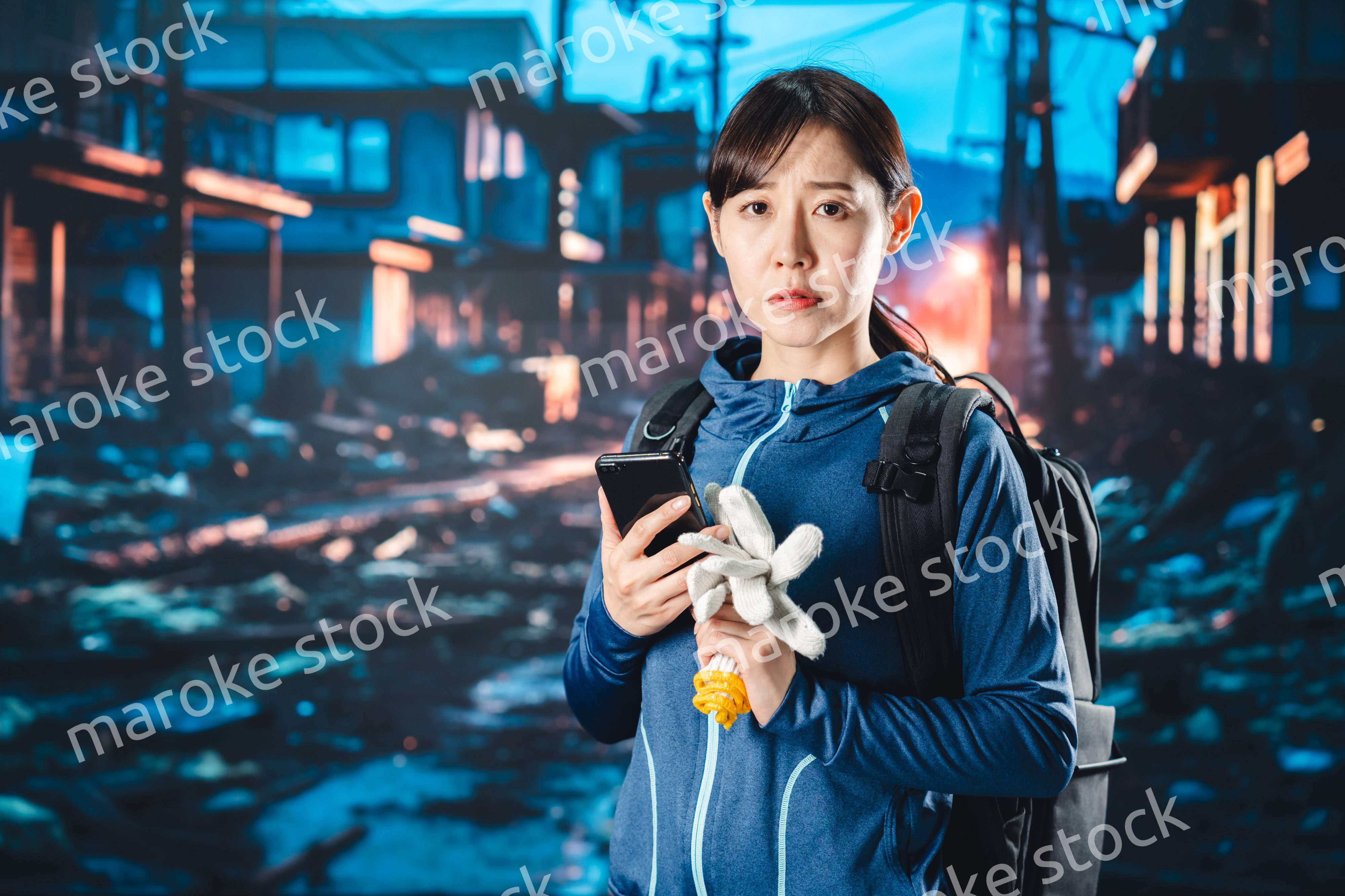 災害が発生し避難をする女性