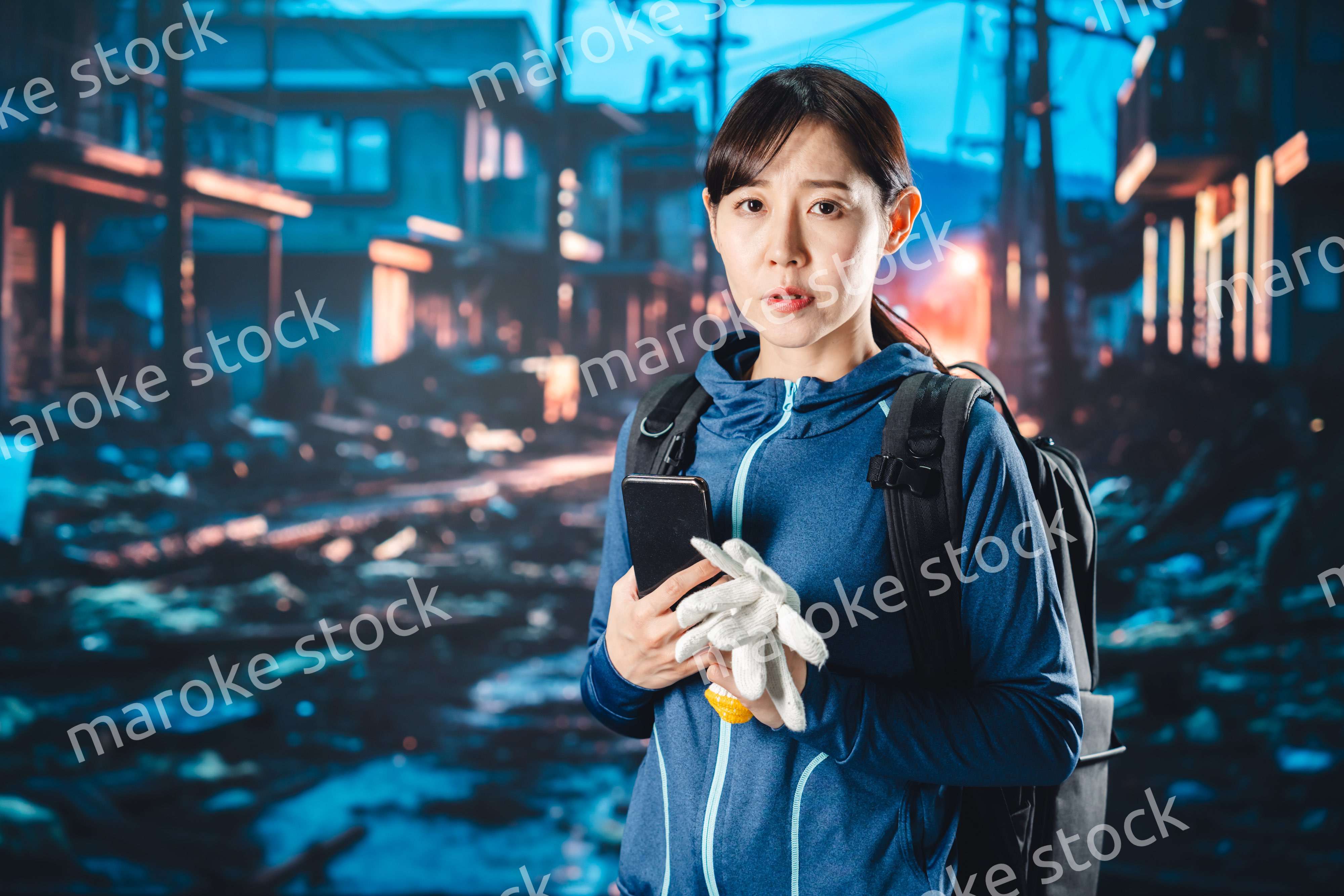 災害が発生し避難をする女性