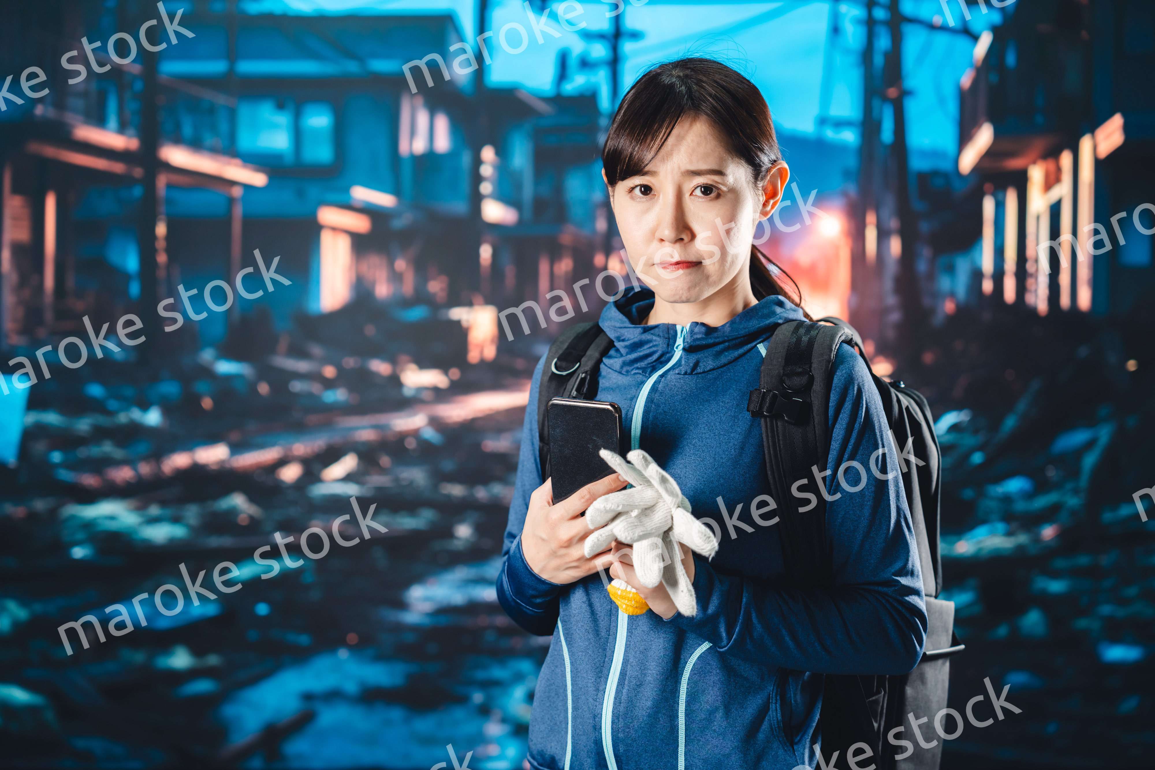 災害が発生し避難をする女性