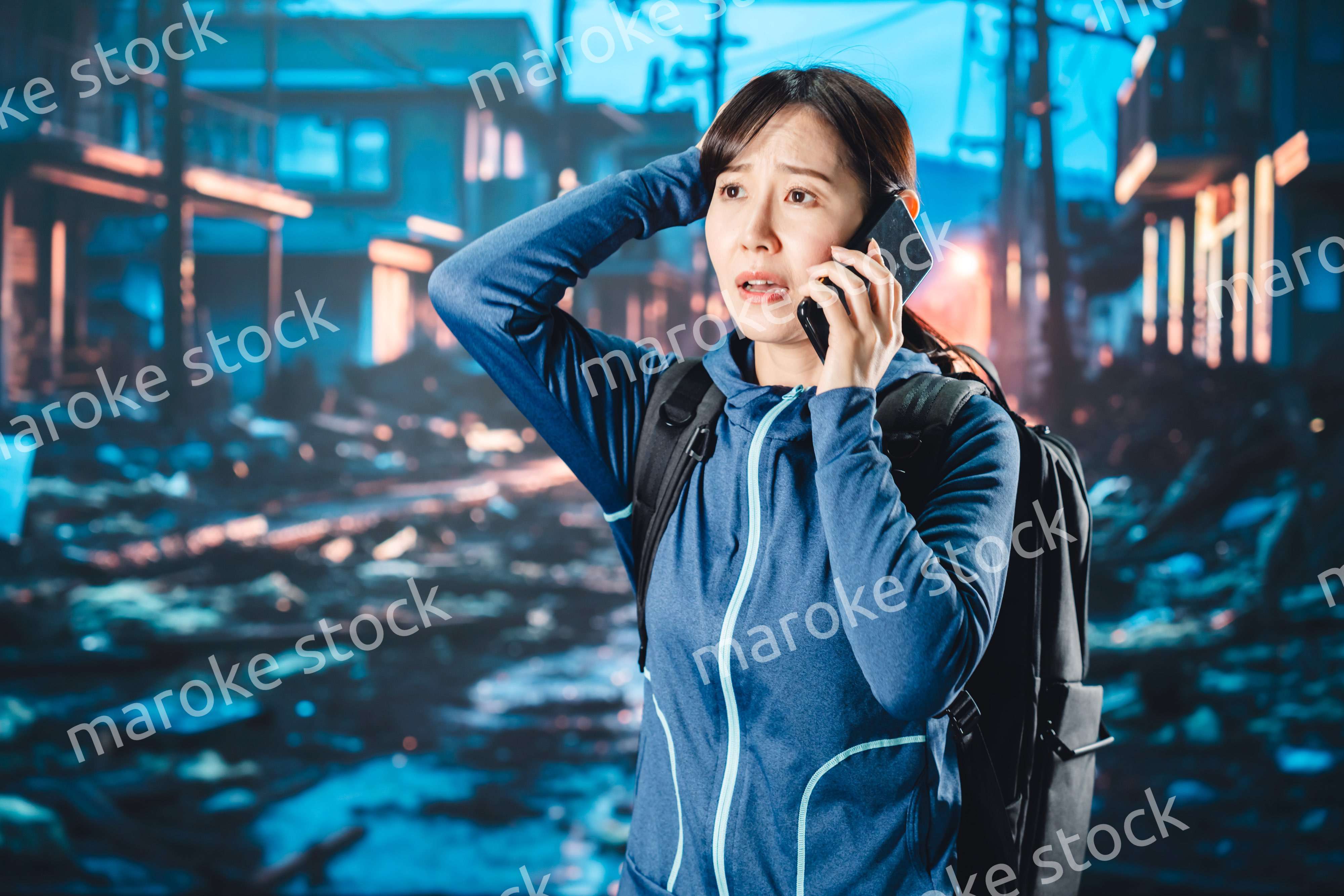 災害が発生し避難をする女性