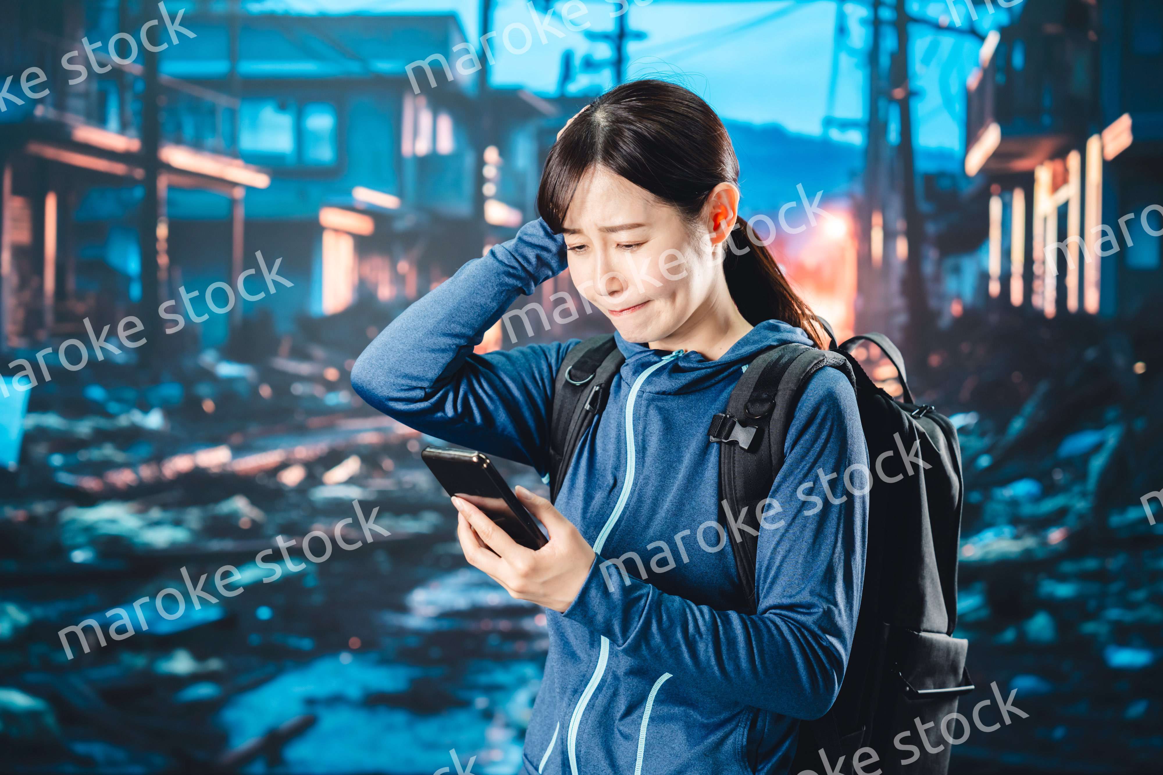 災害が発生し避難をする女性