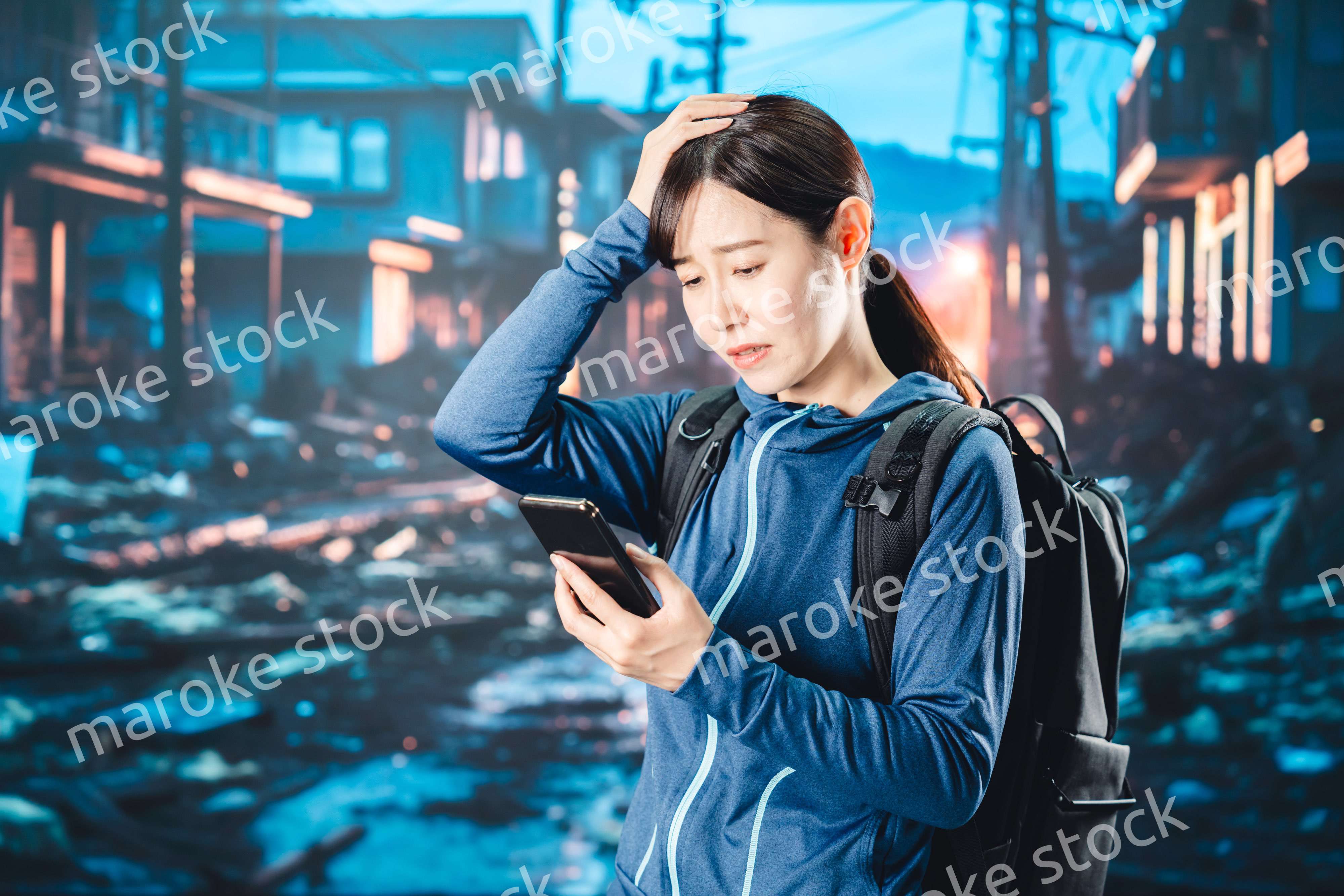 災害が発生し避難をする女性