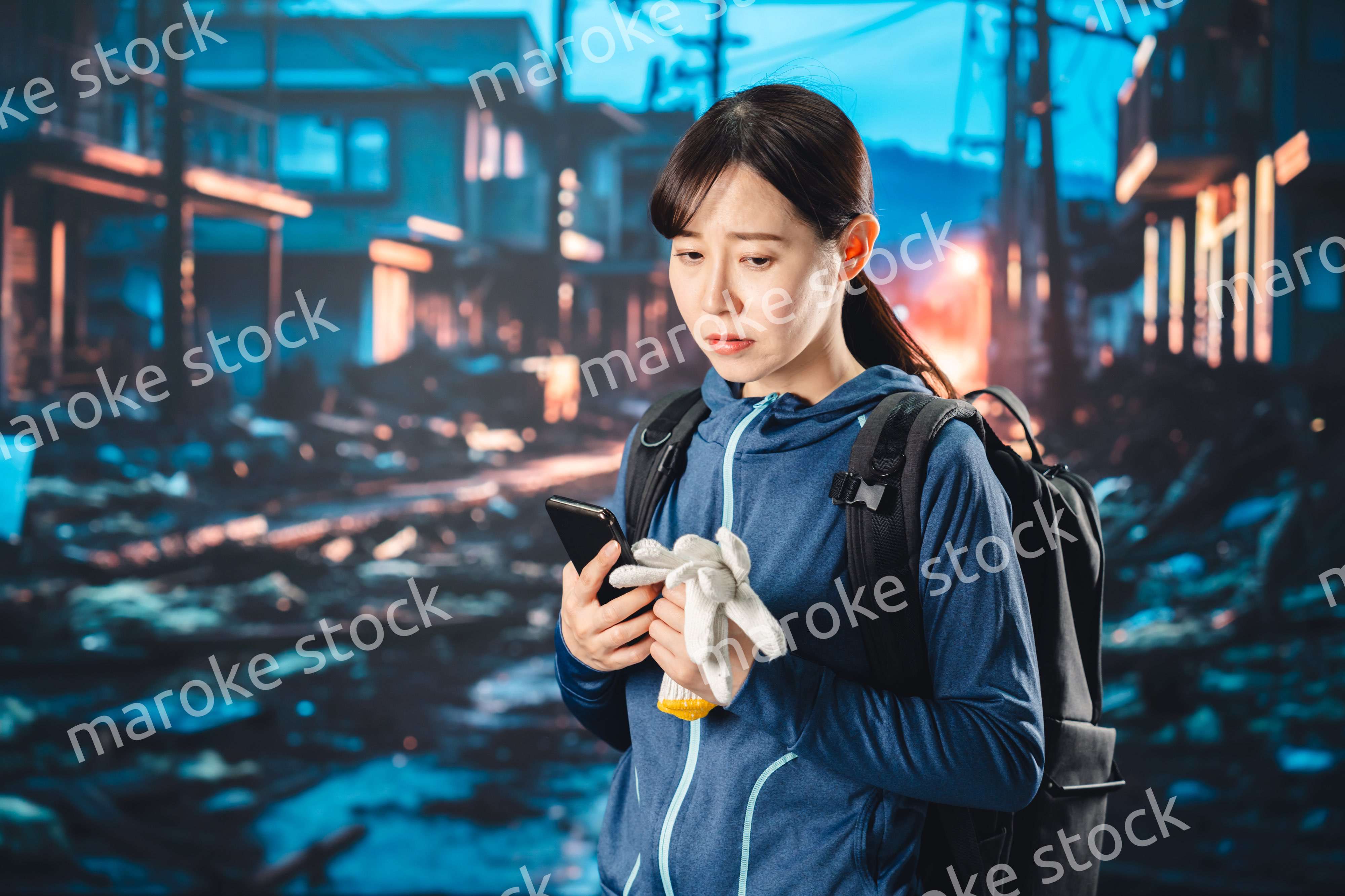 災害が発生し避難をする女性