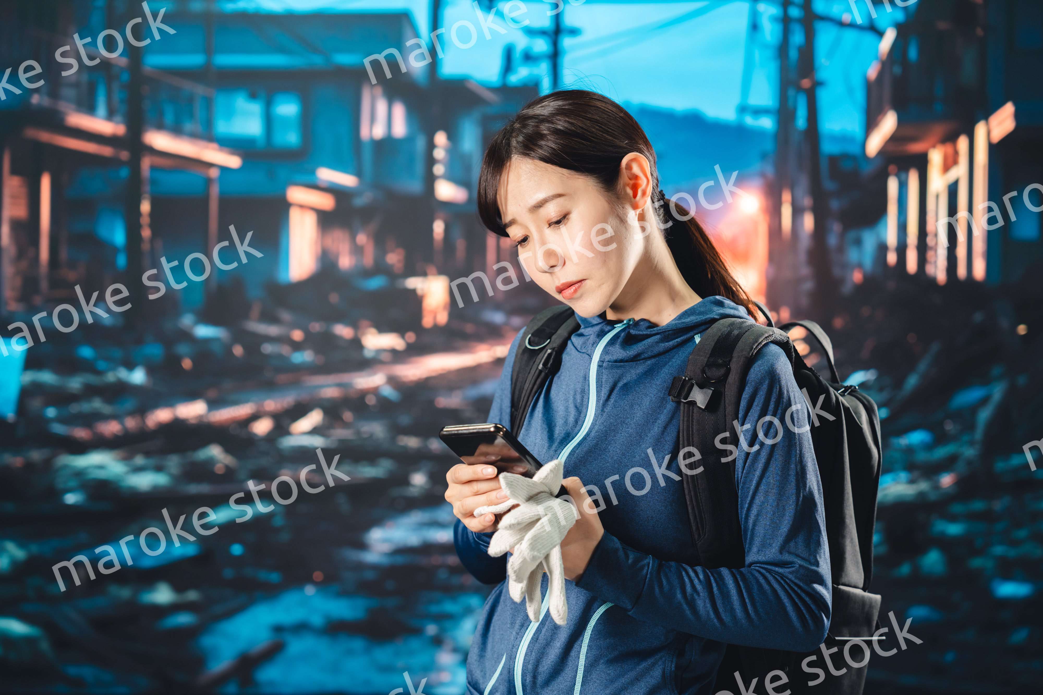 災害が発生し避難をする女性