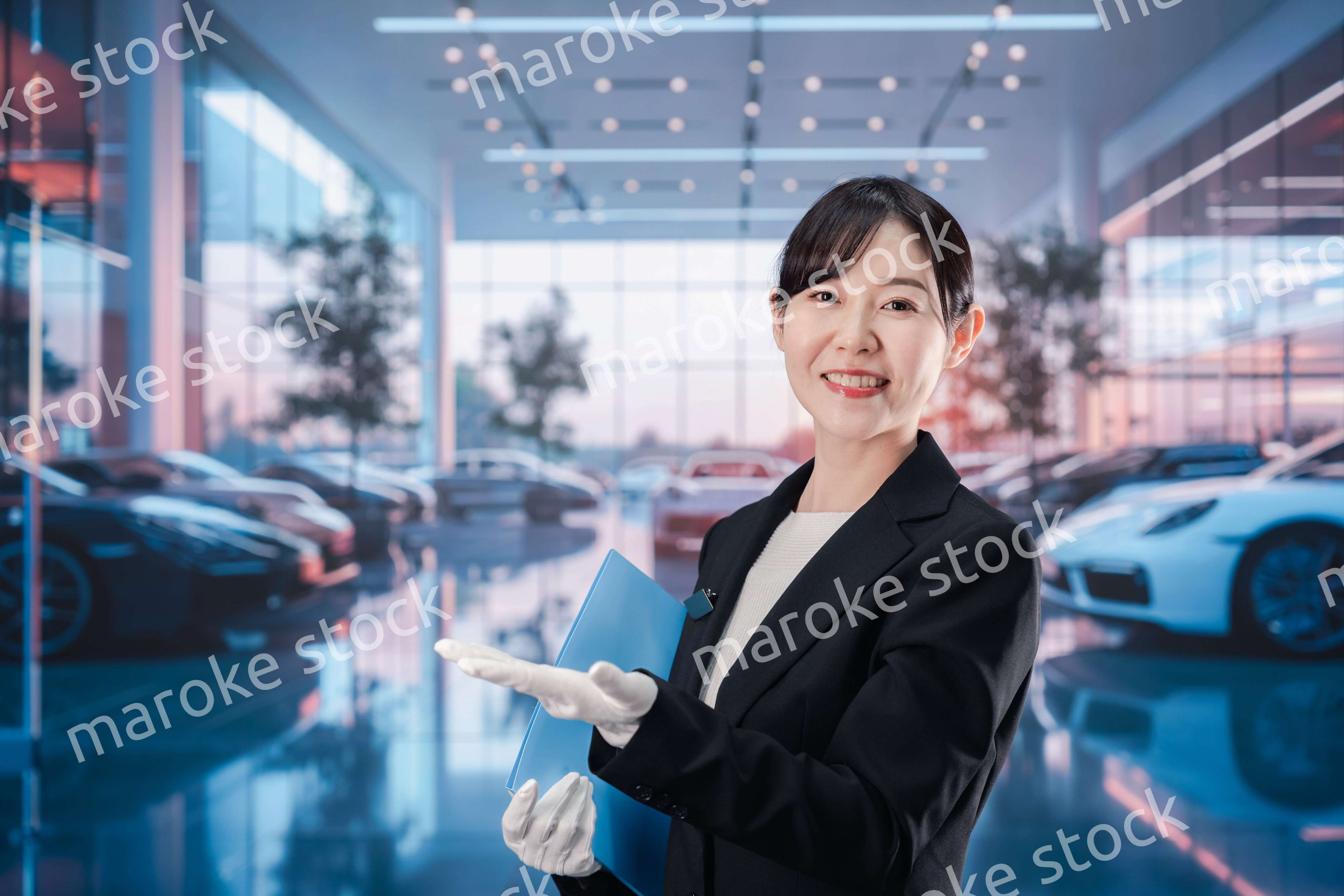 カーディーラーで働く若い女性スタッフ