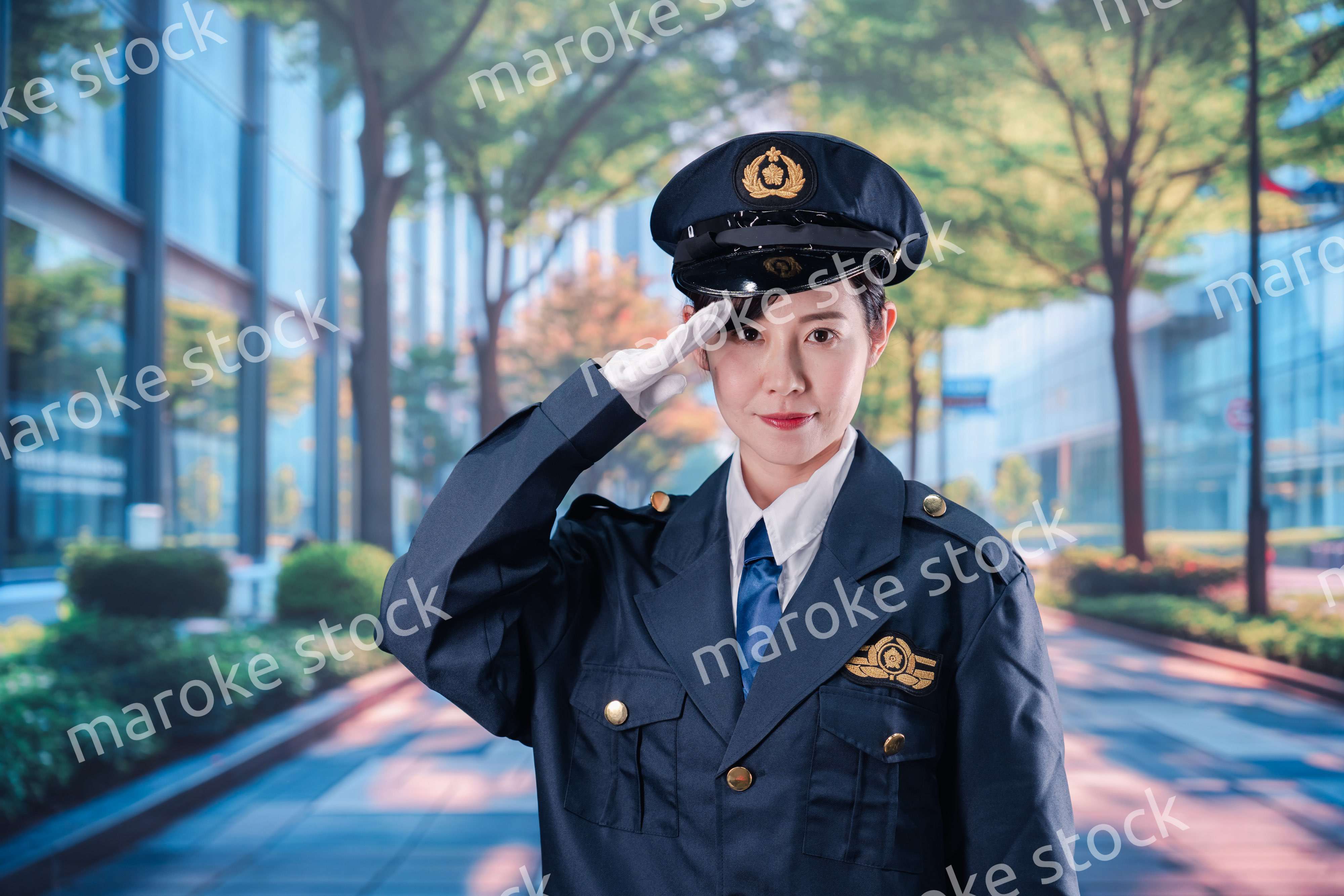 敬礼をする女性警察官