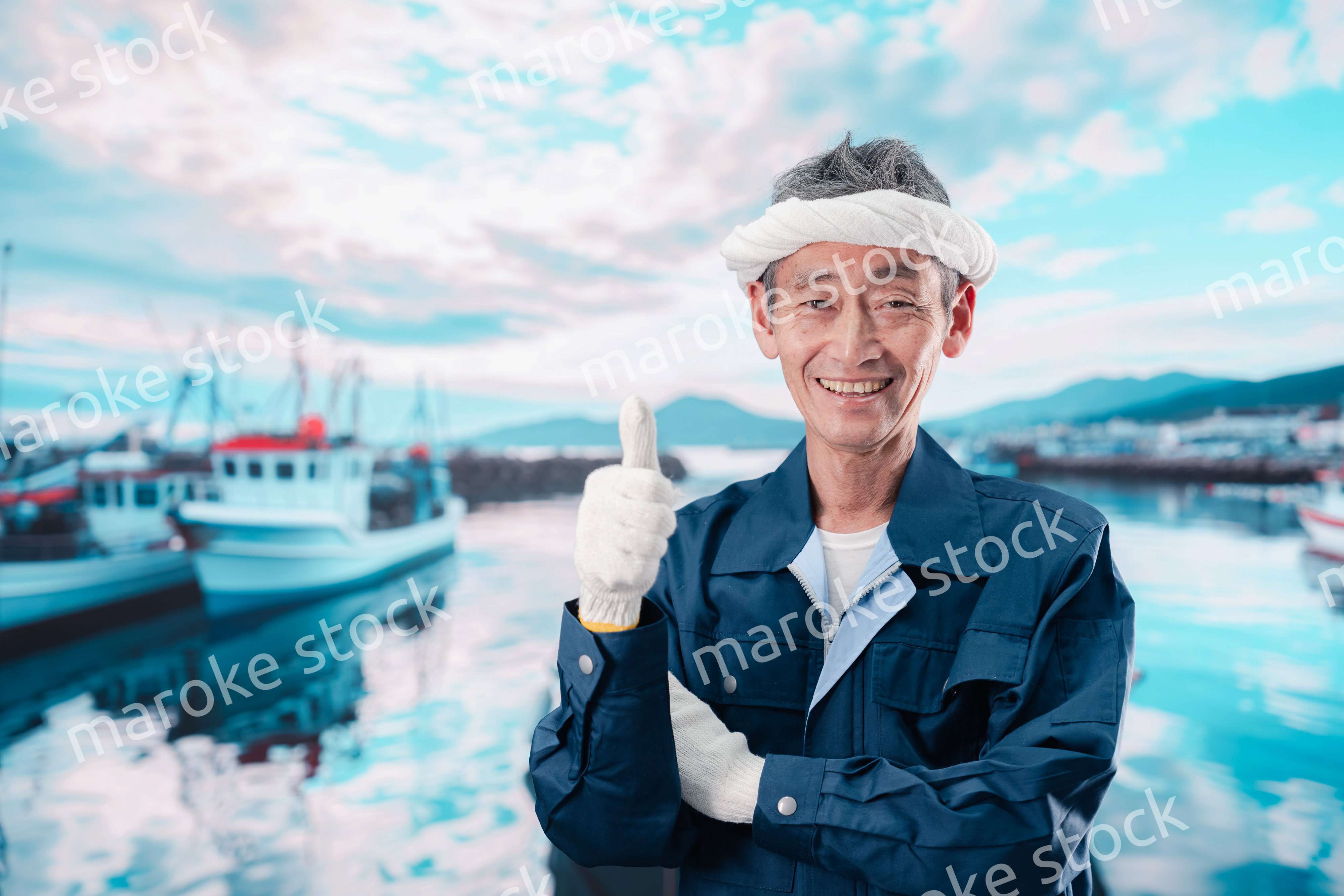 漁港で働く漁師