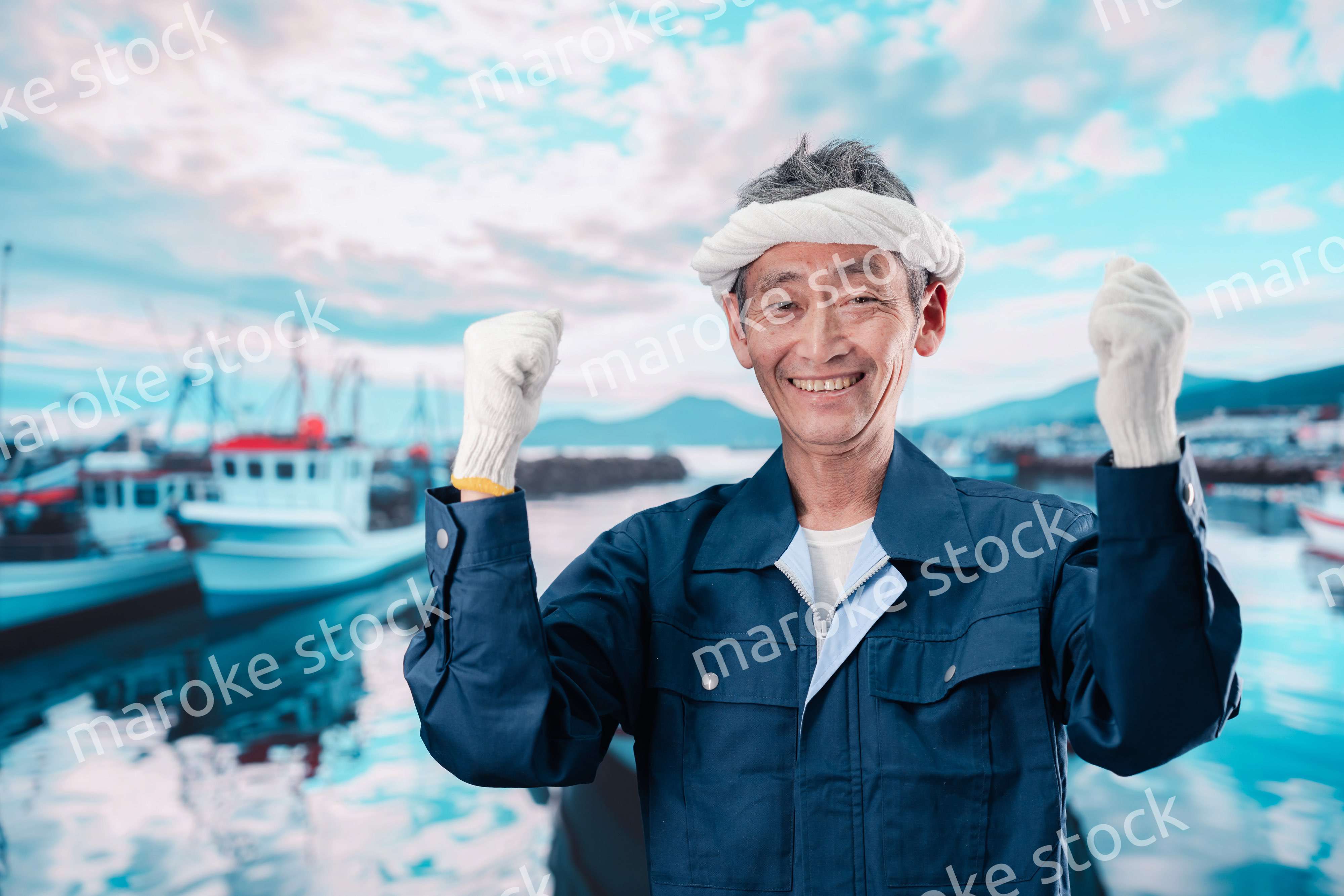 漁港で働く漁師