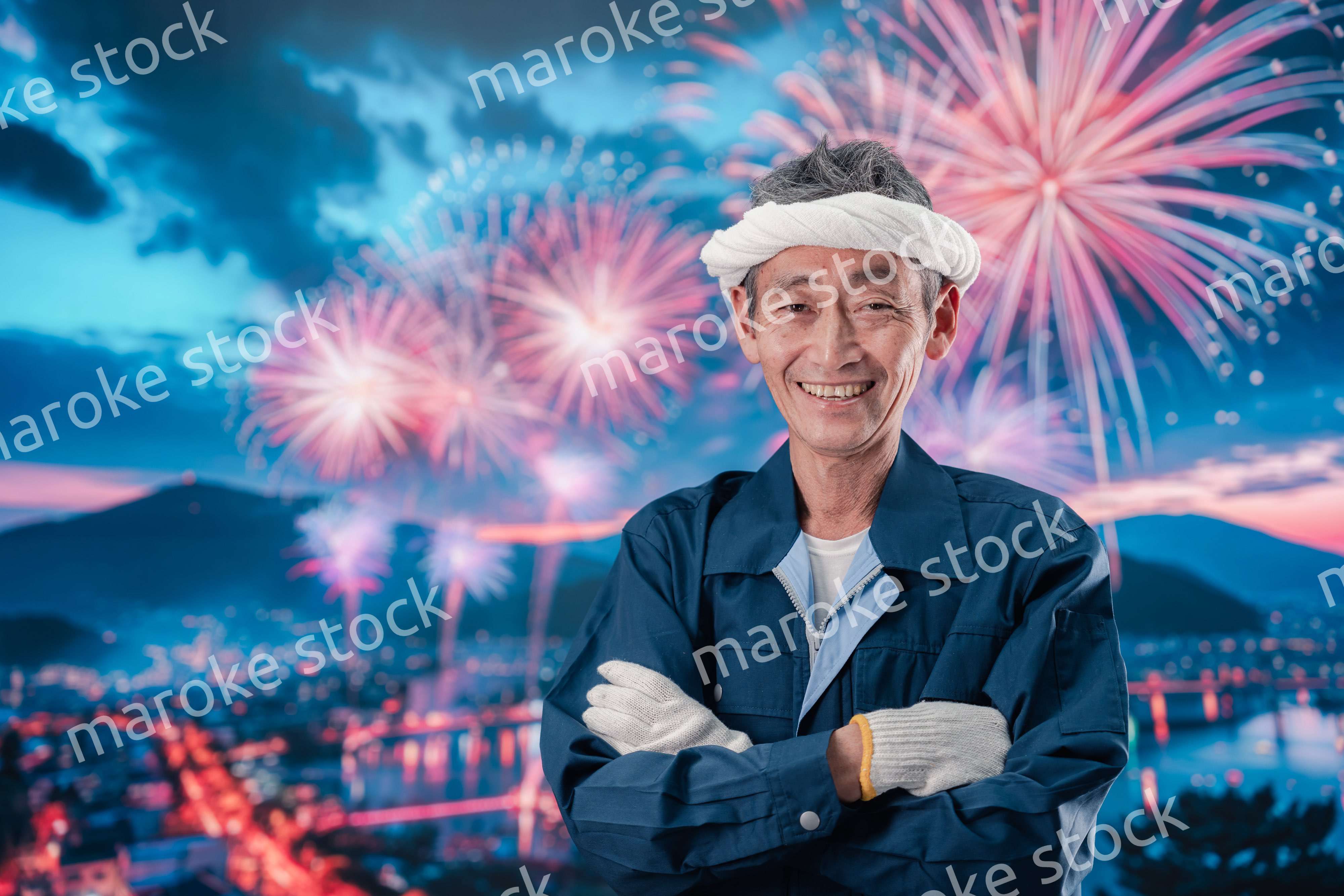 シニアの花火師の男性