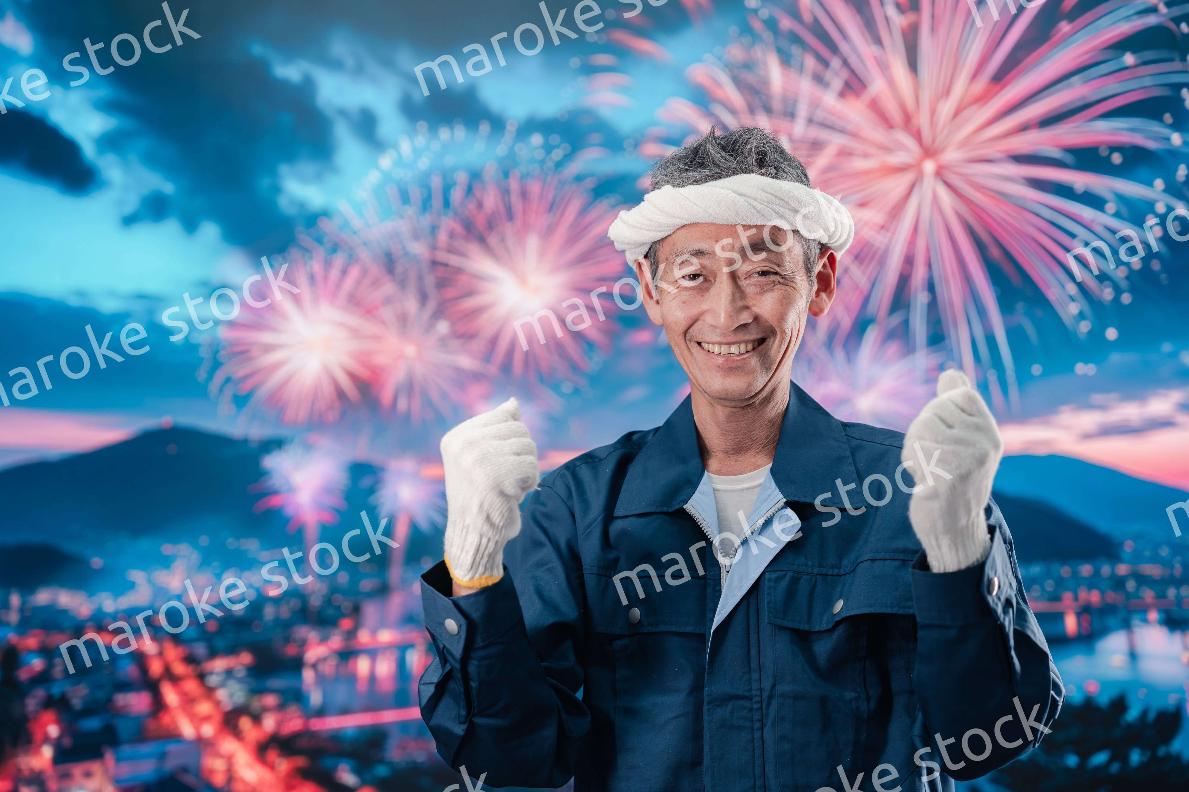 シニアの花火師の男性