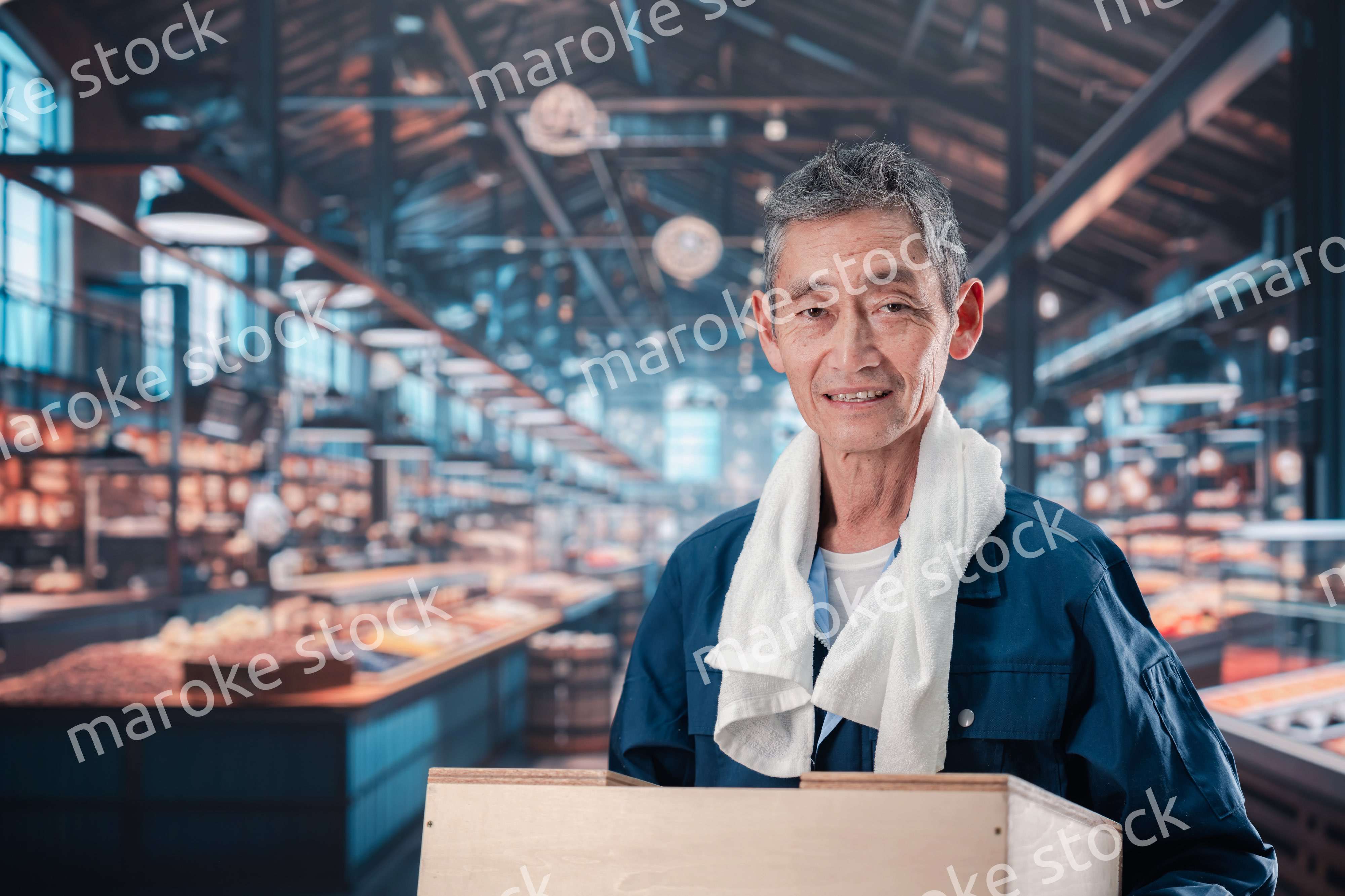 市場で働く高齢の男性