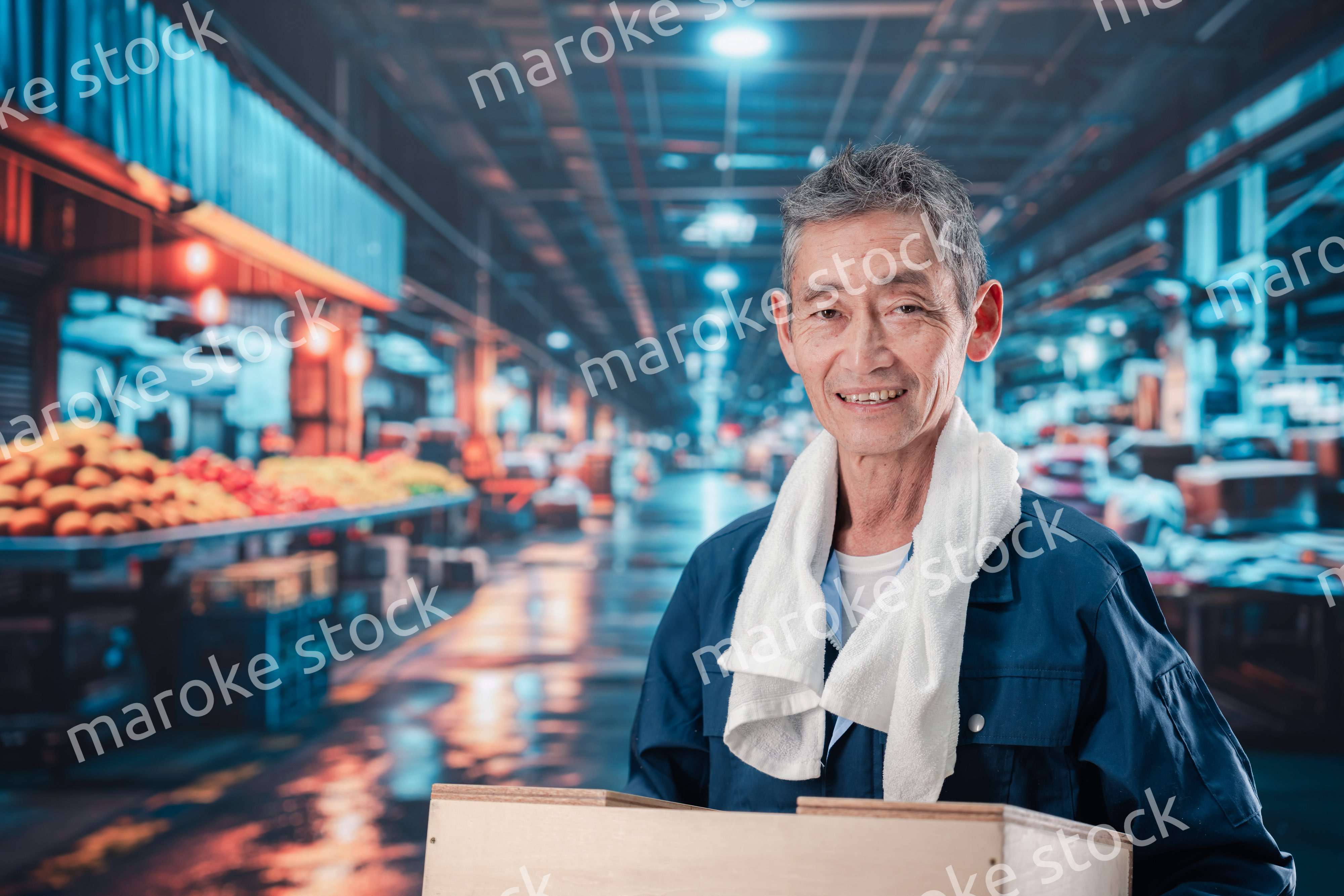 市場で働く高齢の男性