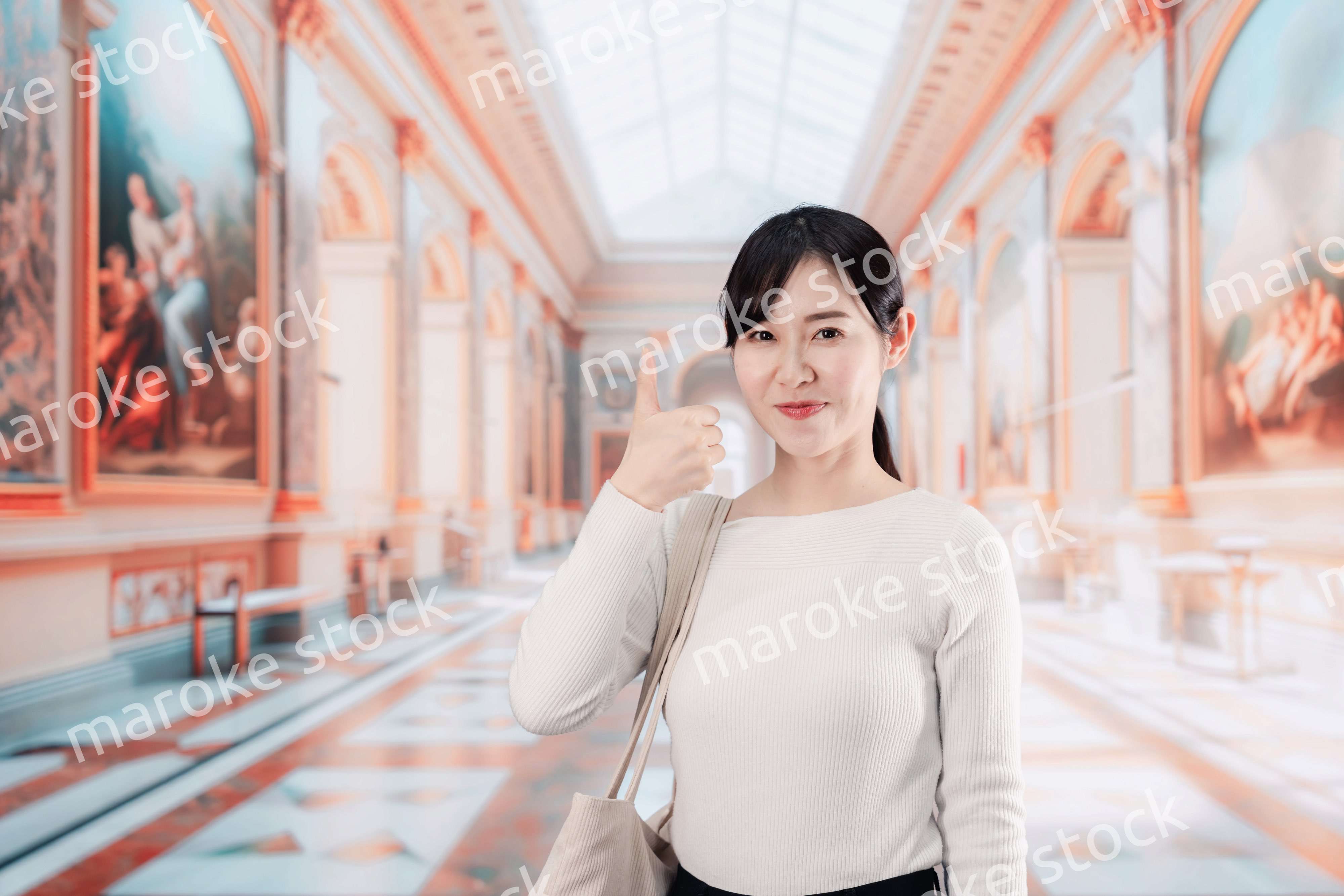 美術館を見学する若い女性