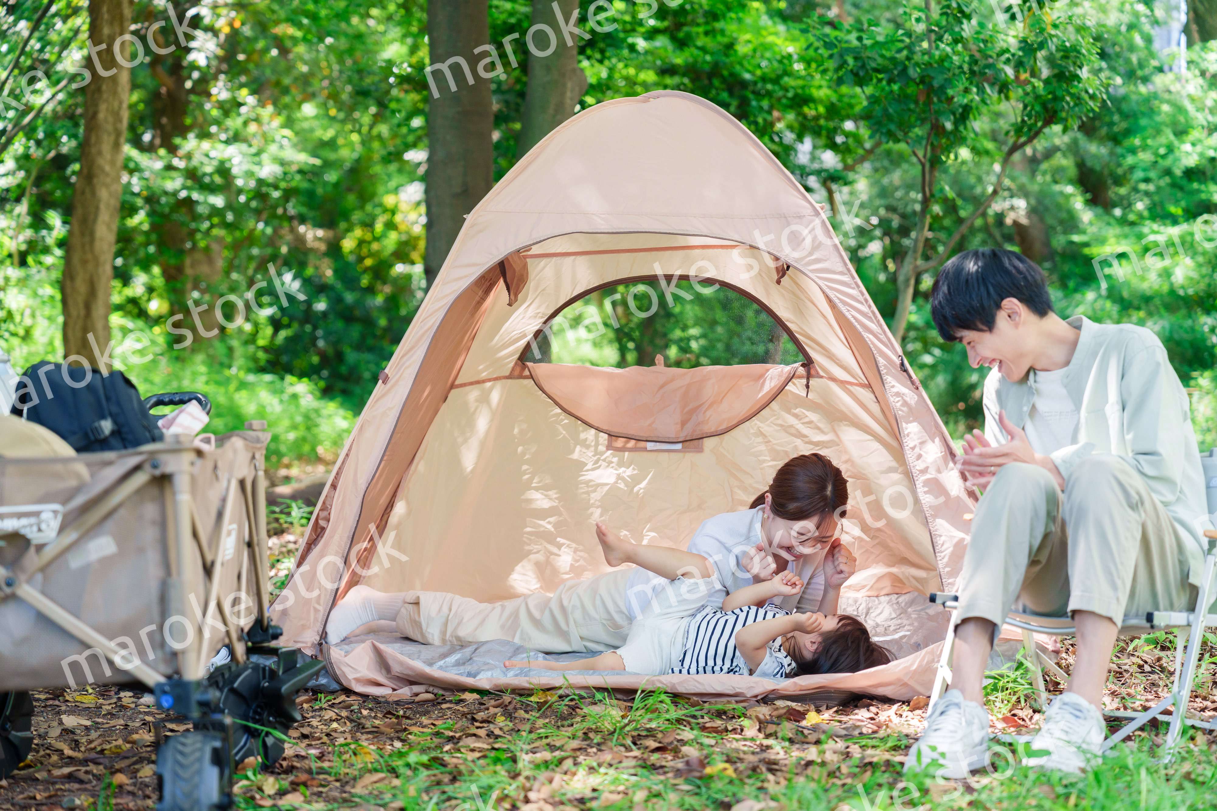 大自然の中でキャンプを楽しむファミリー