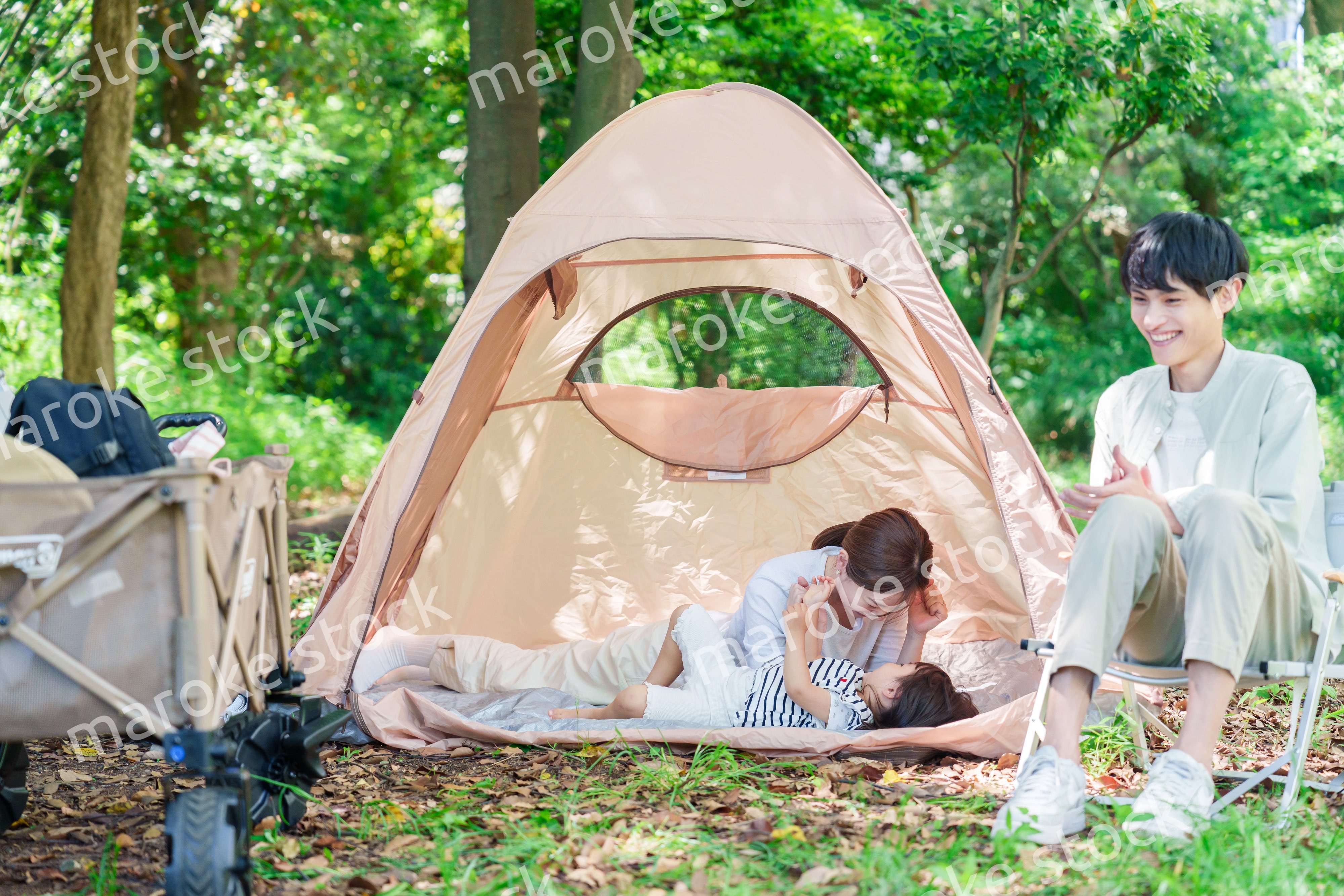 大自然の中でキャンプを楽しむファミリー