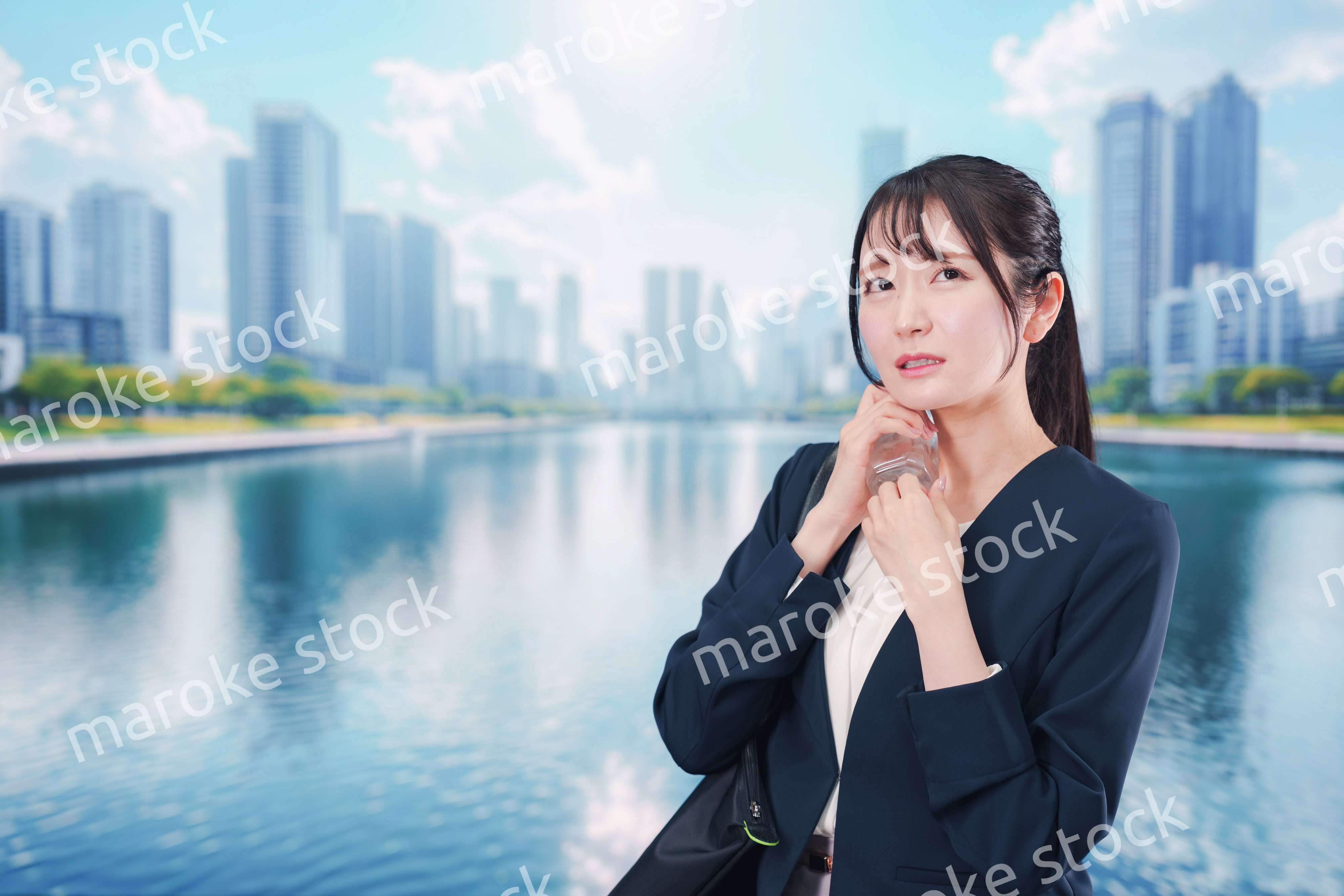 外で暑さに苦しむ営業の女性