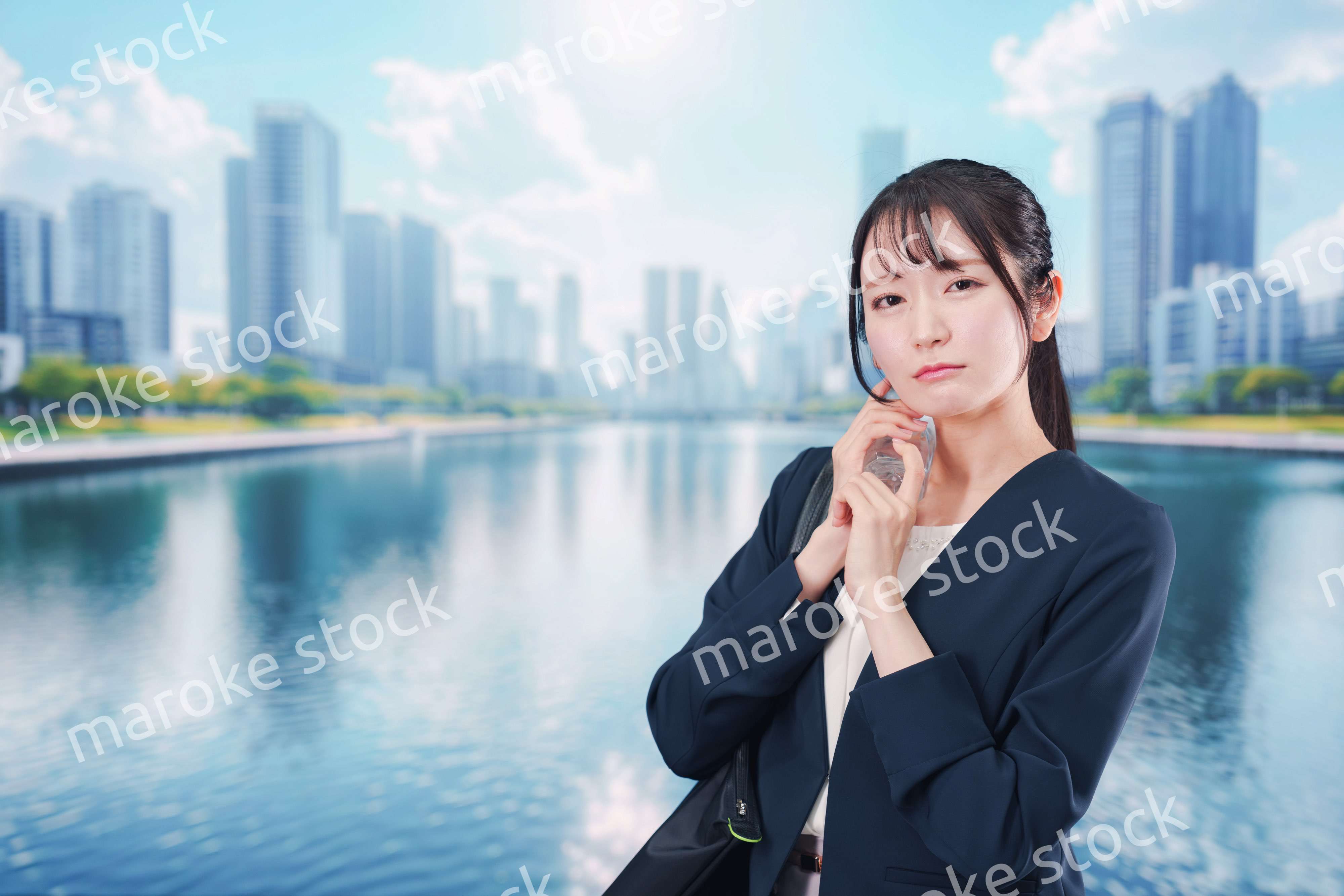 外で暑さに苦しむ営業の女性