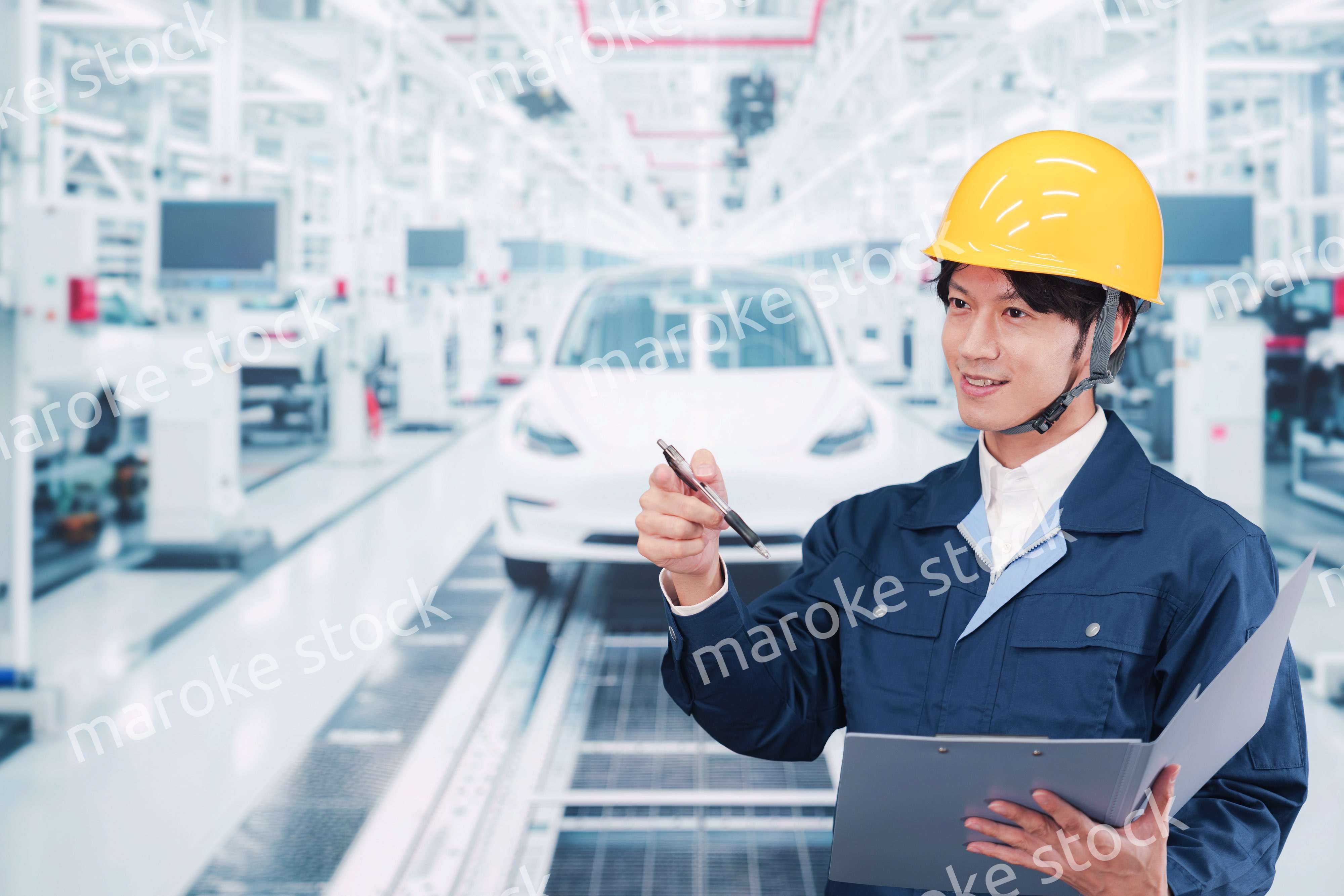 自動車工場で働く若い男性