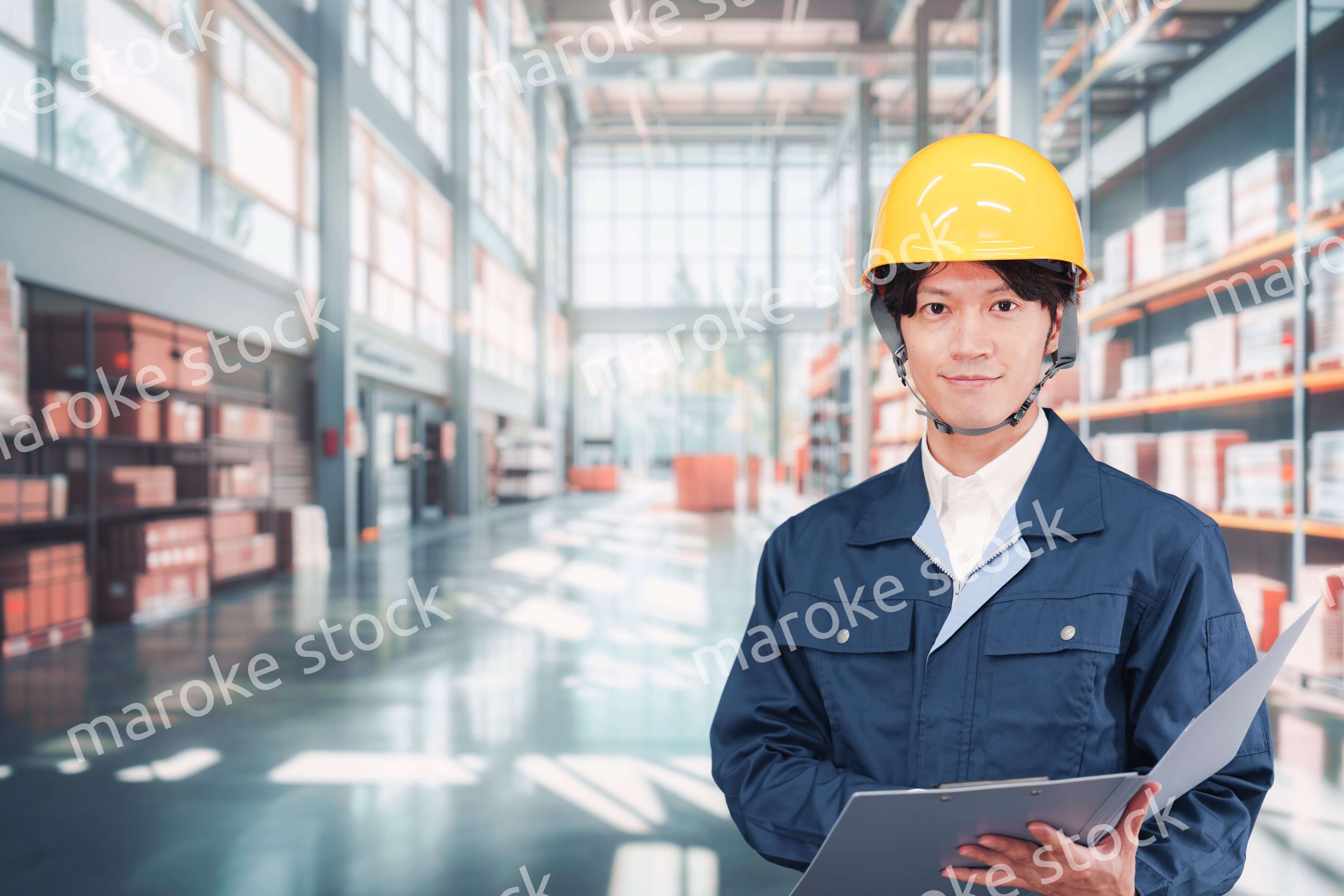物流倉庫で働く若い男性作業員