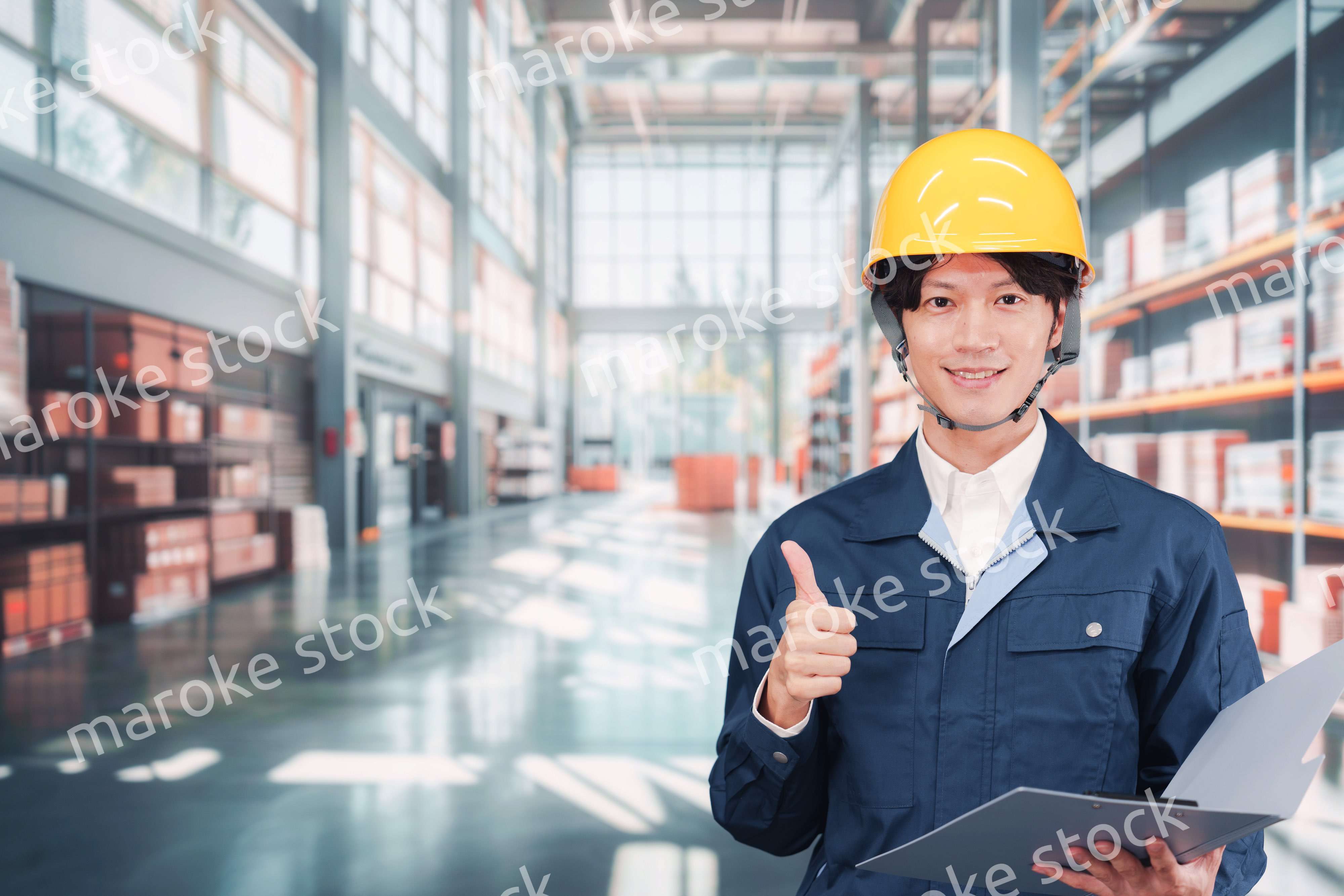 物流倉庫で働く若い男性作業員