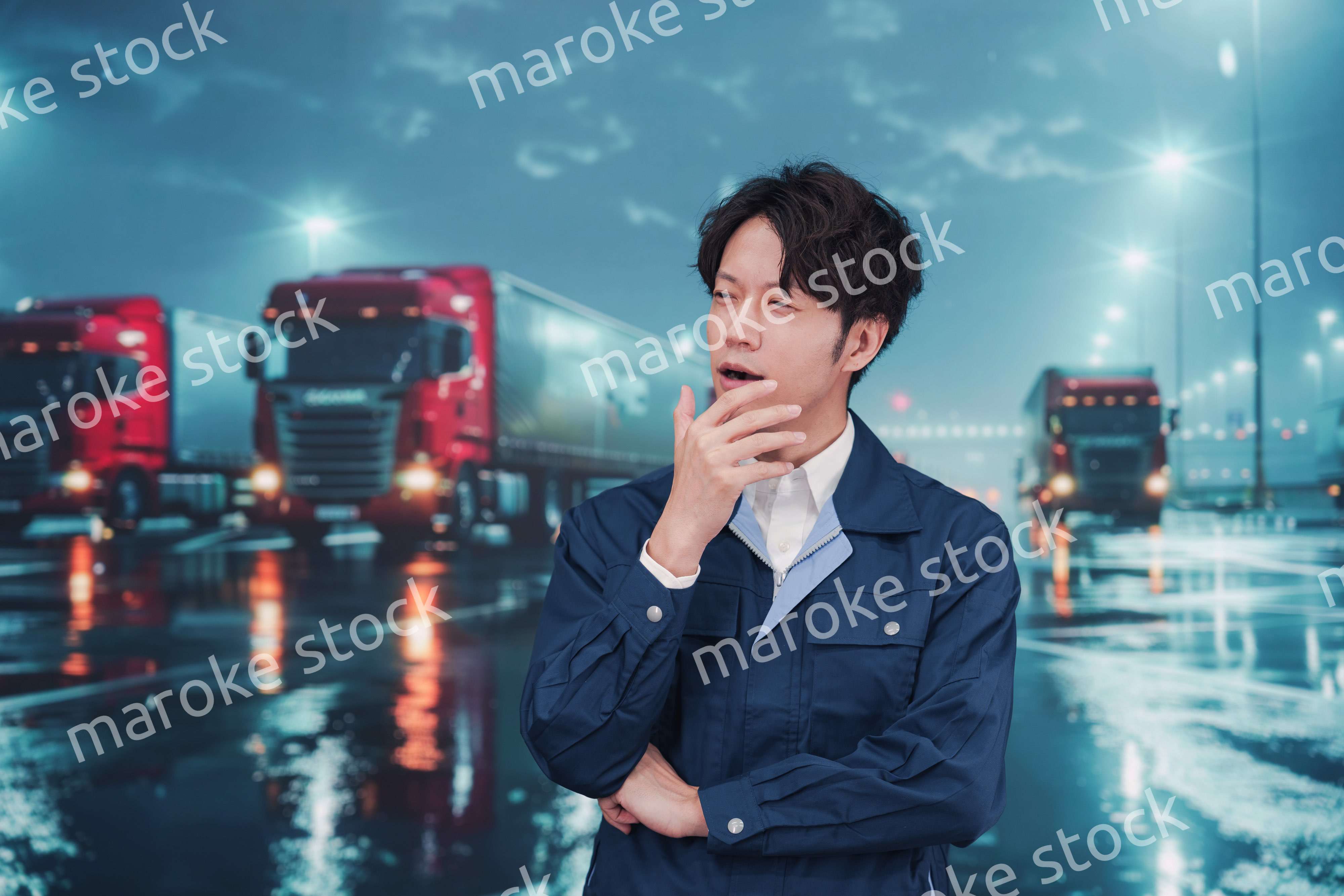 長時間の運転で疲れたトラックドライバー