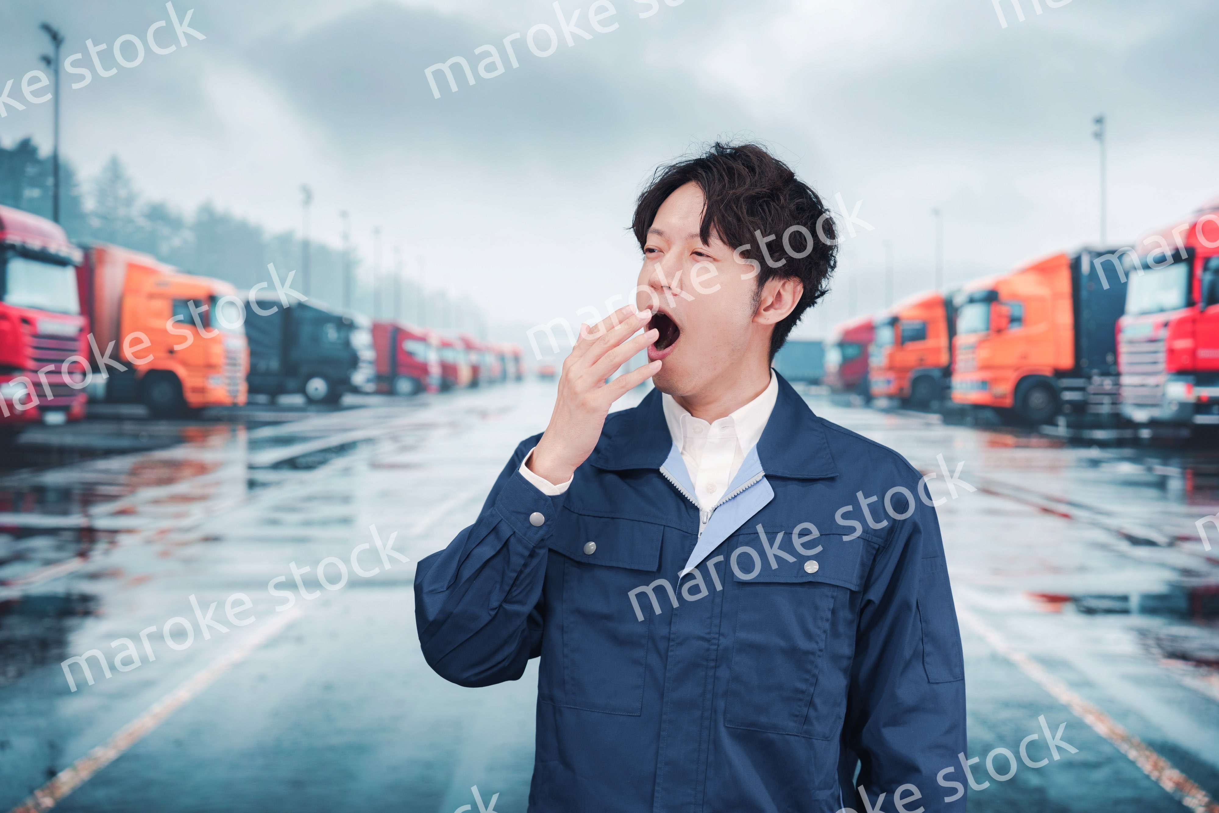 長時間の運転で疲れたトラックドライバー