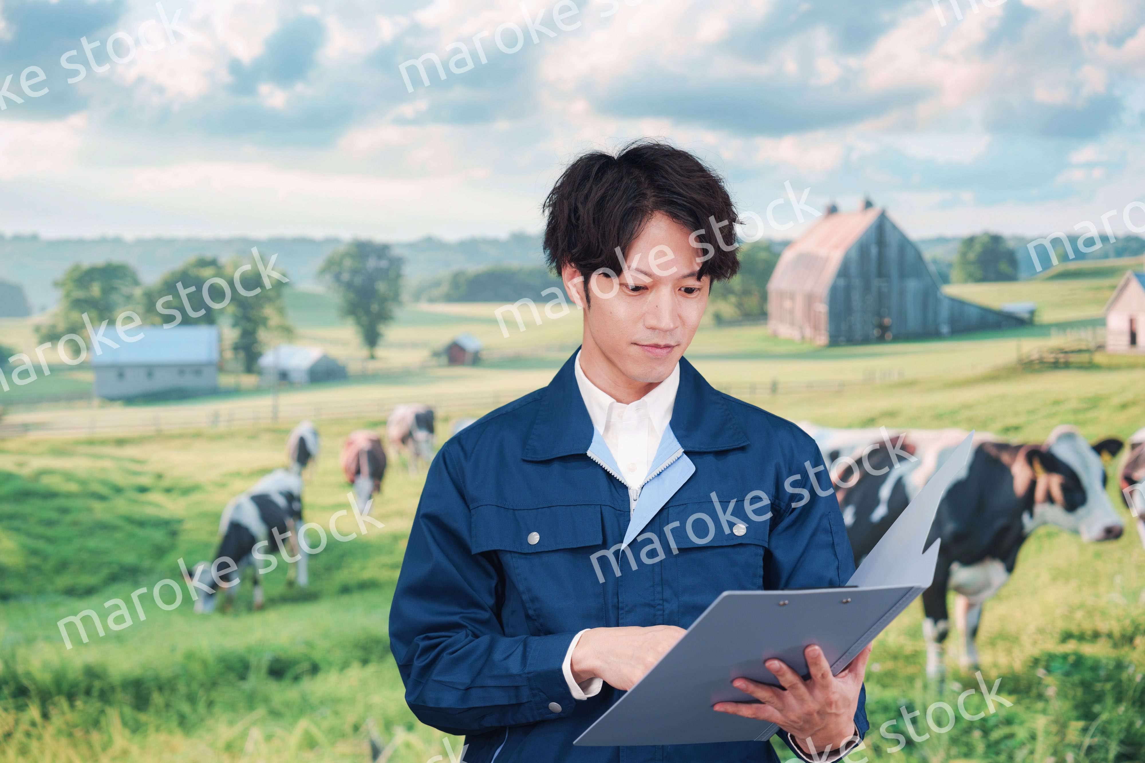 牧場で働く若い男性