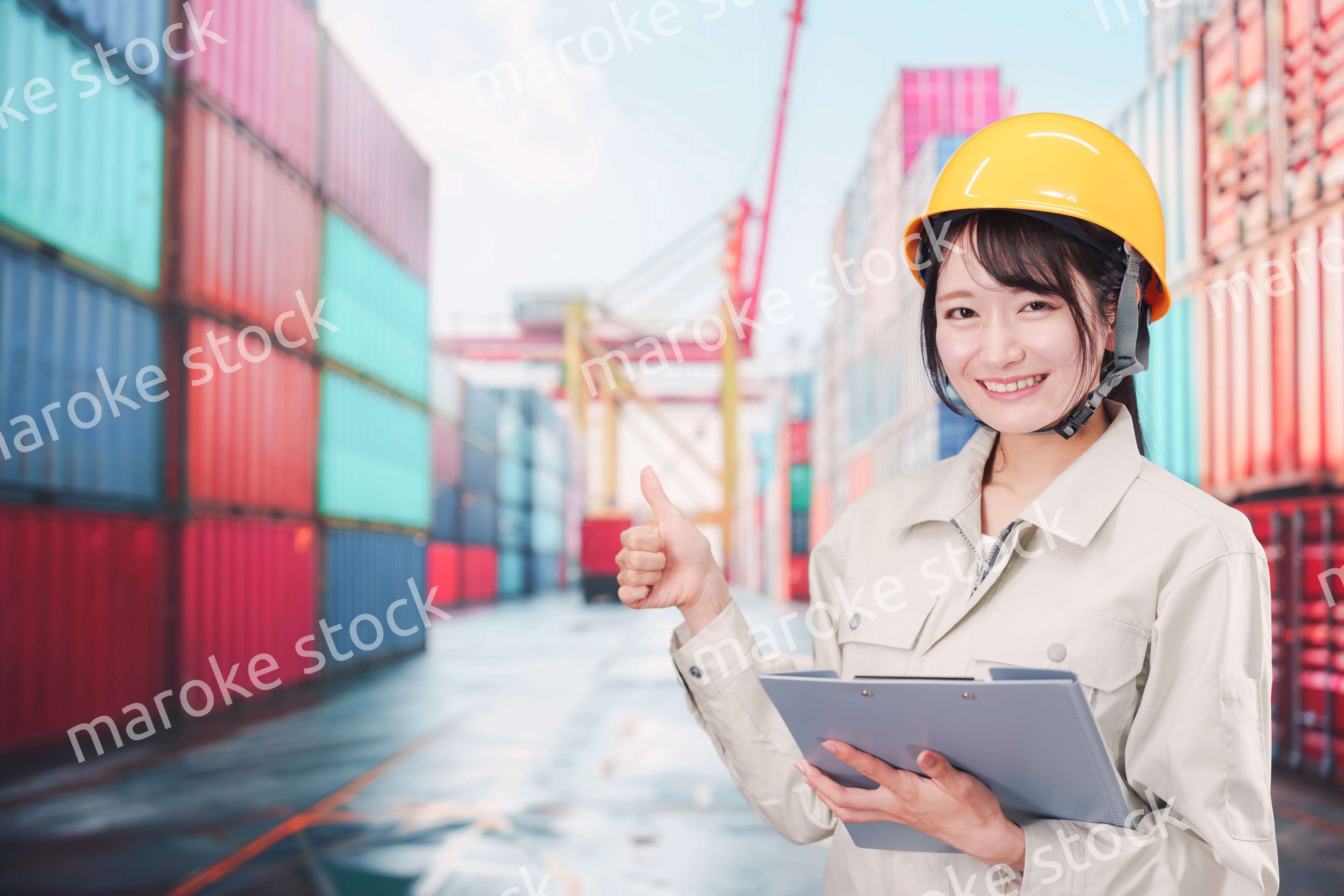 港湾で働く若い女性