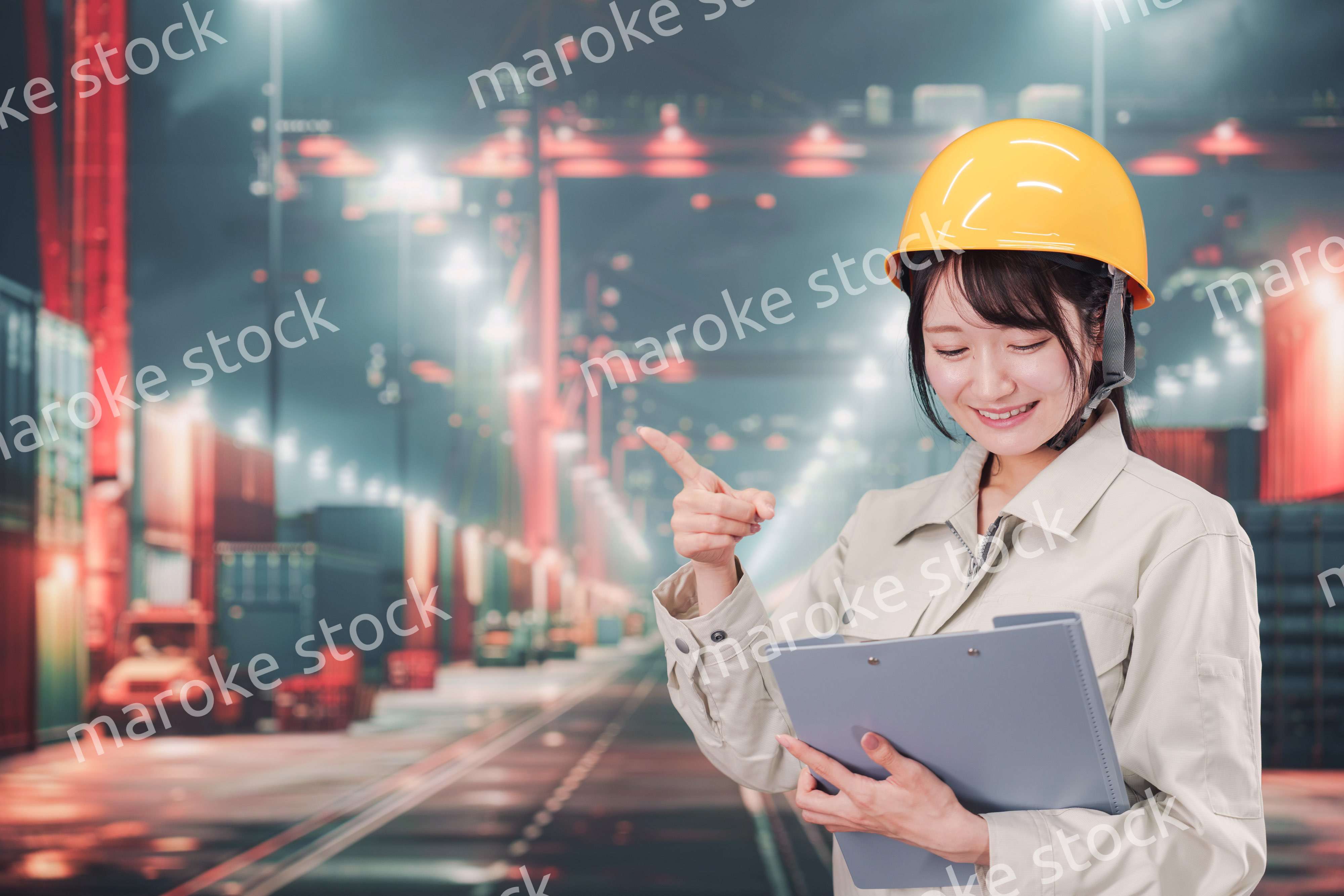 港湾で働く若い女性