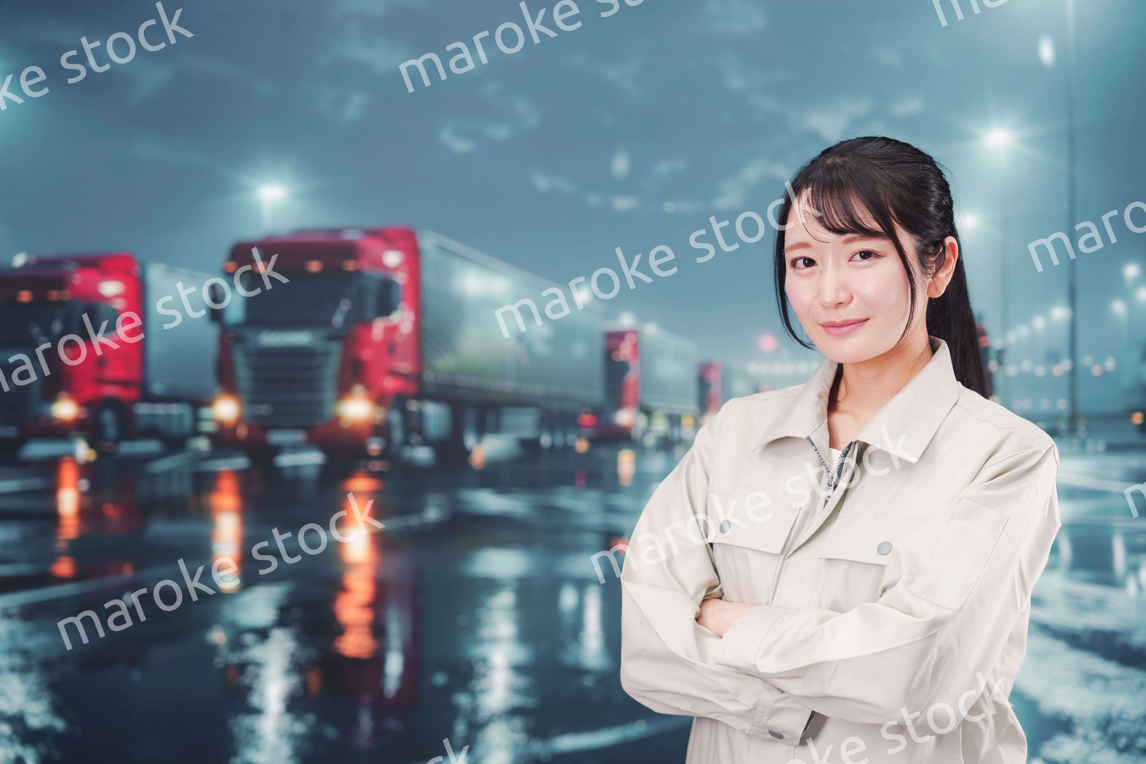 若い女性のトラックドライバー