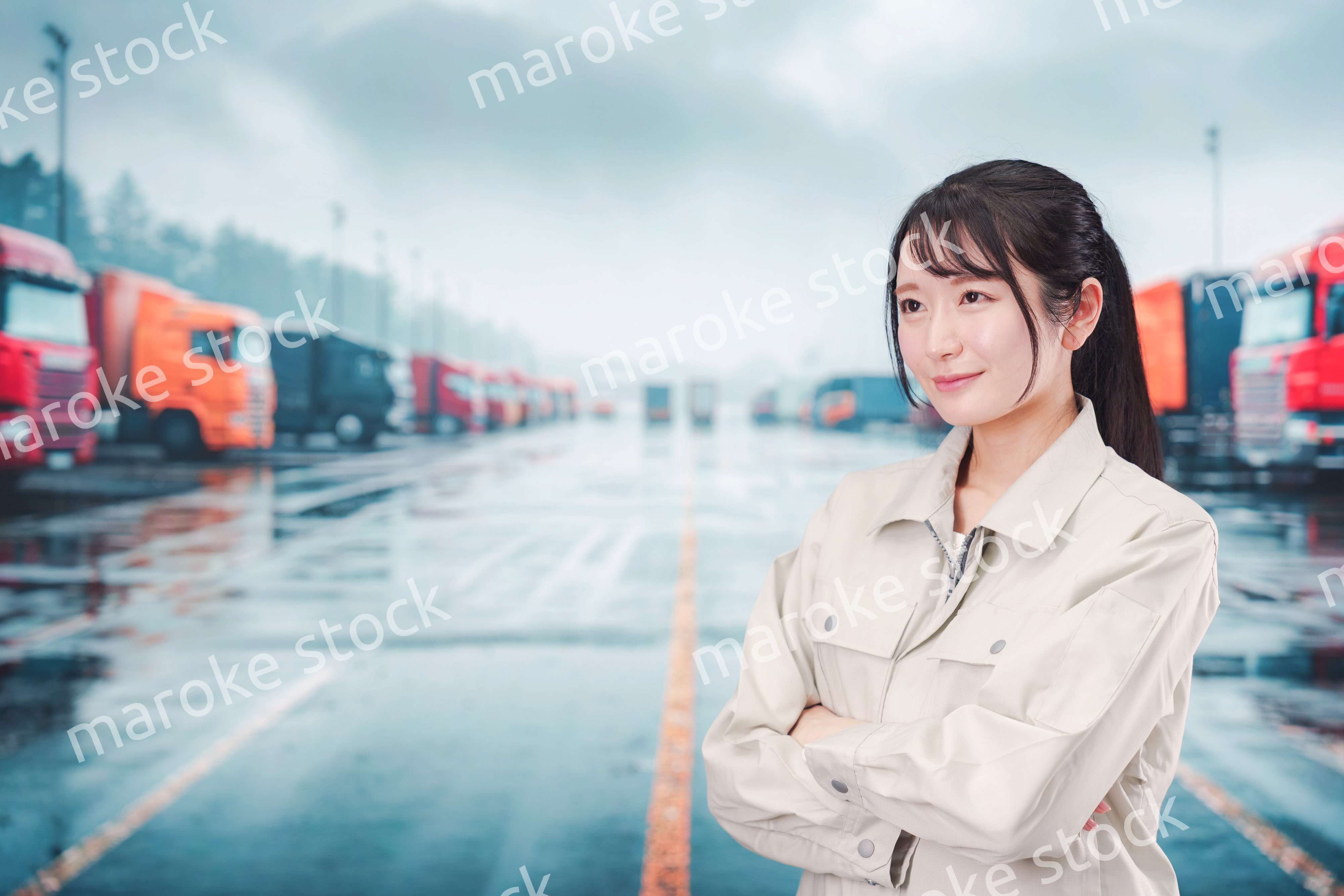 若い女性のトラックドライバー