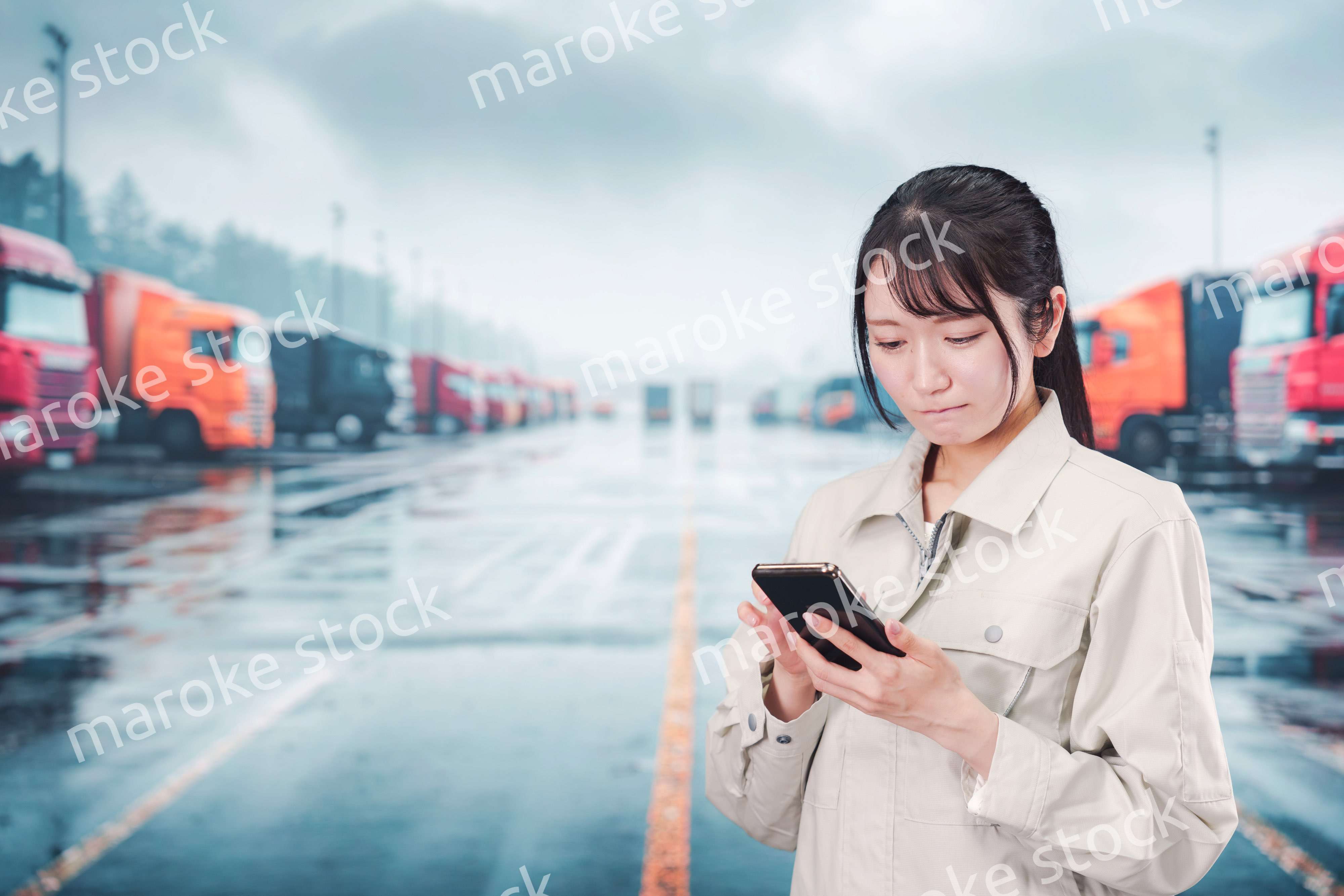 頭を抱えるトラックドライバーの女性