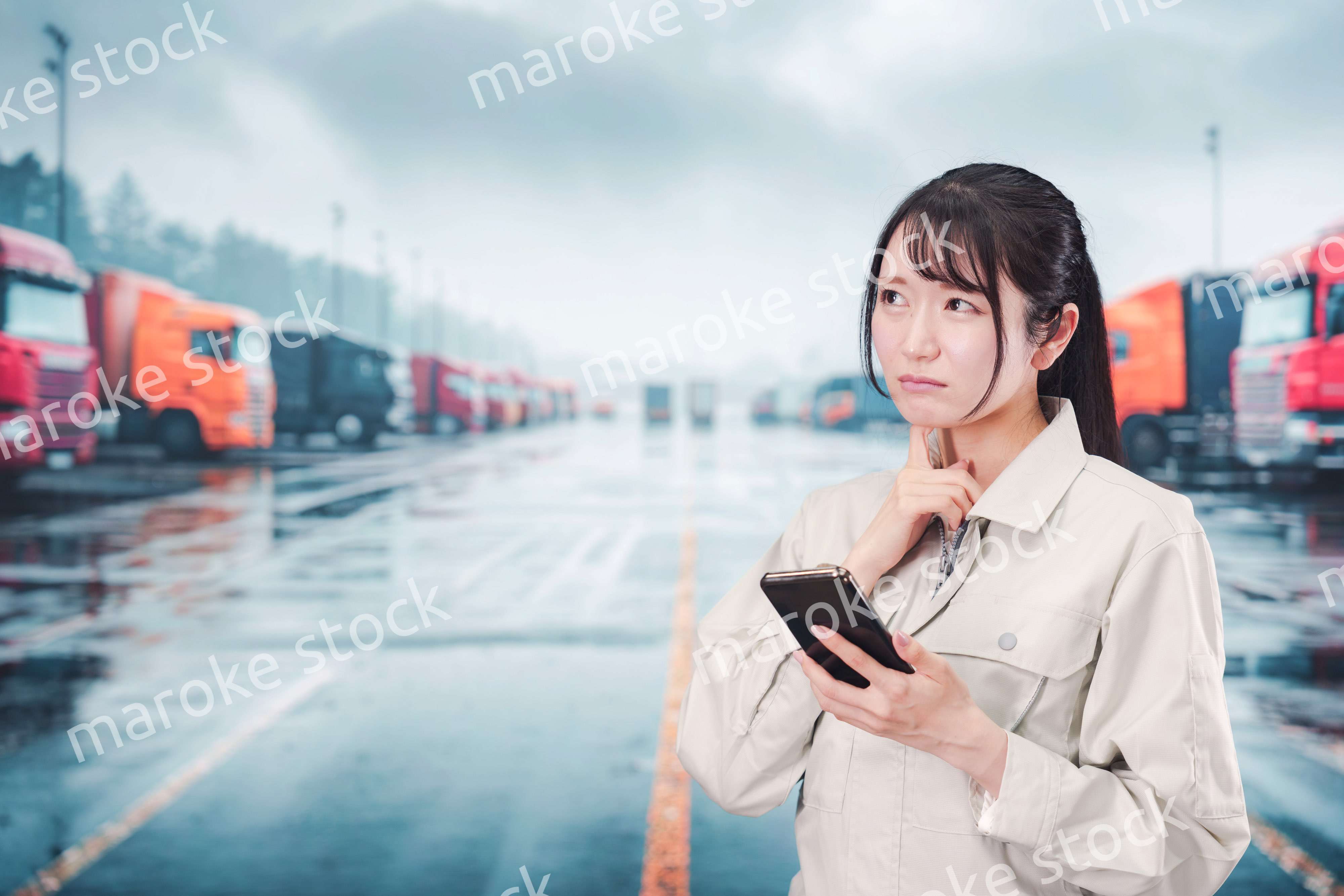 頭を抱えるトラックドライバーの女性