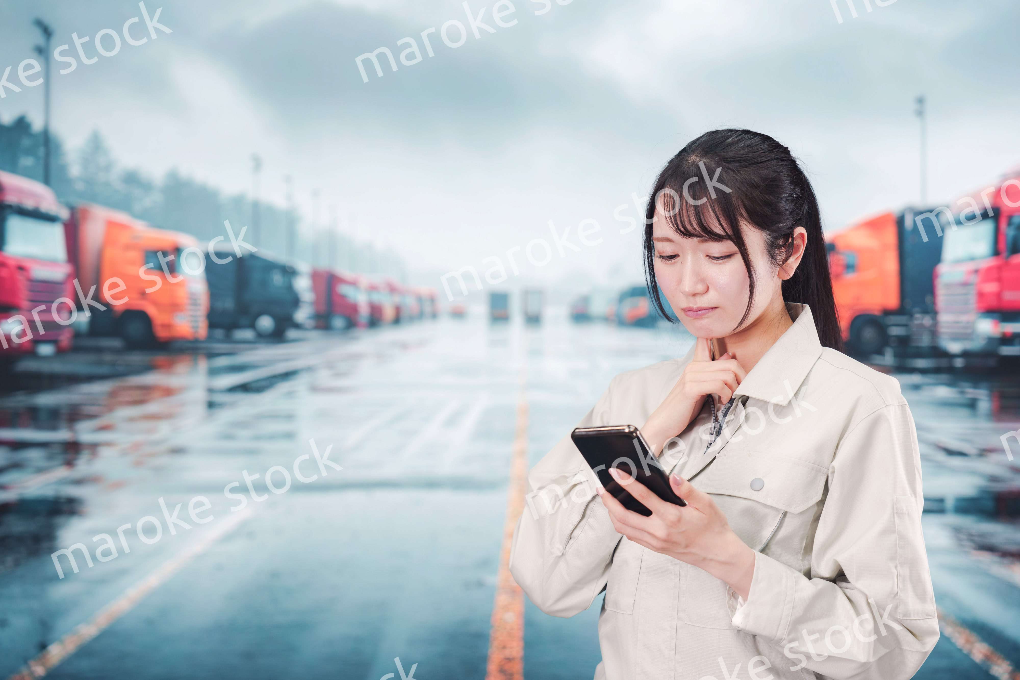 頭を抱えるトラックドライバーの女性