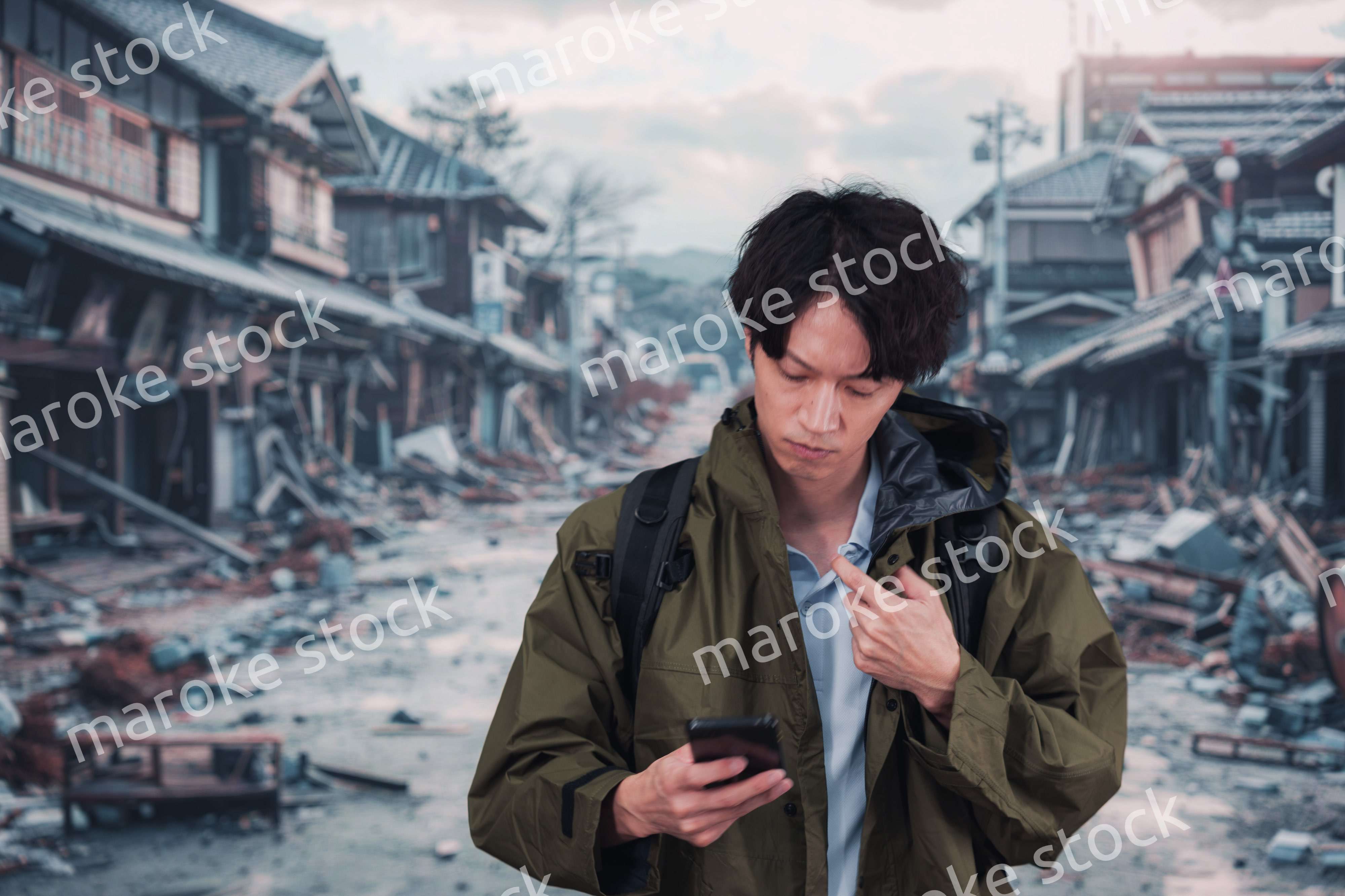 地震で被災した男性