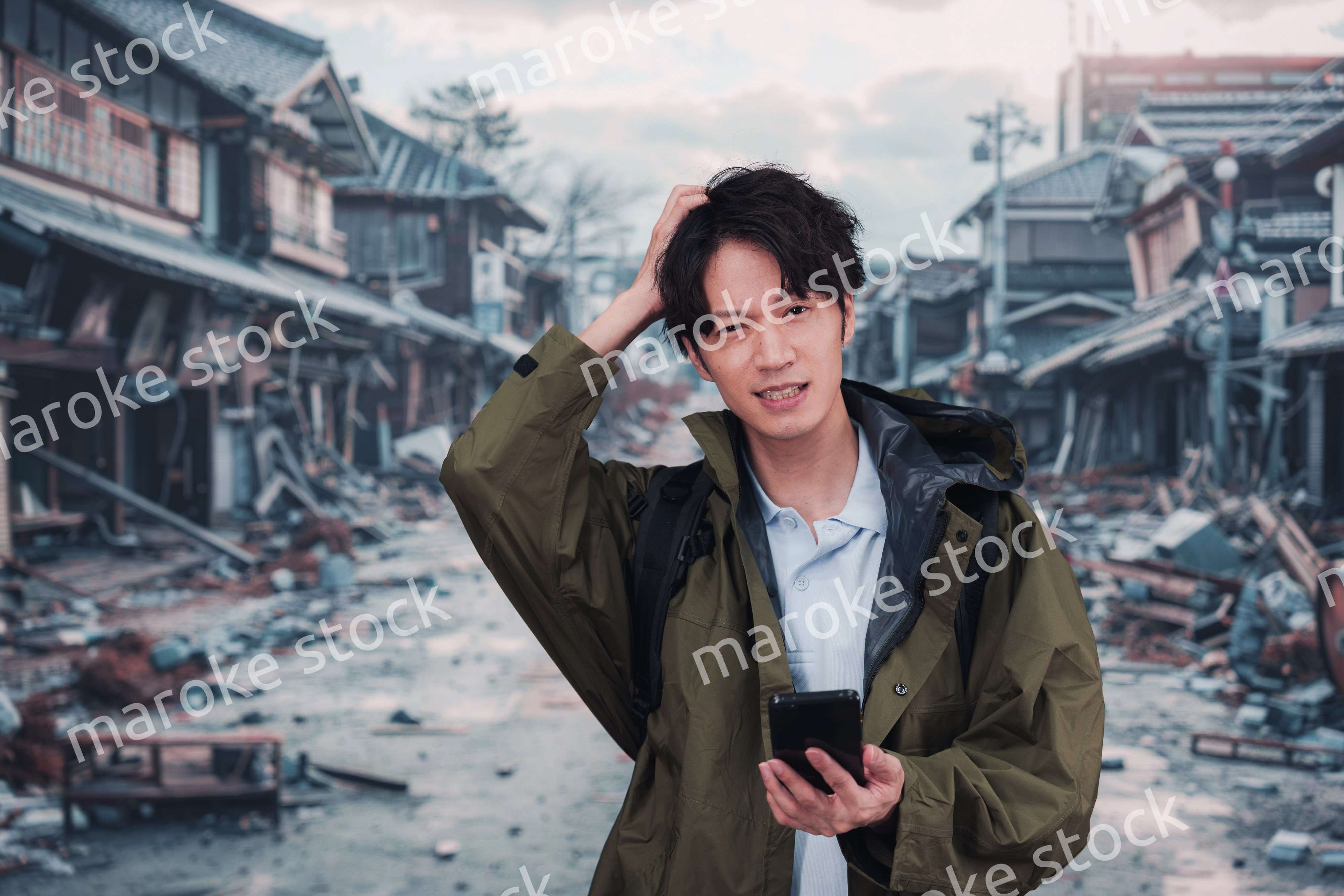 地震で被災した男性