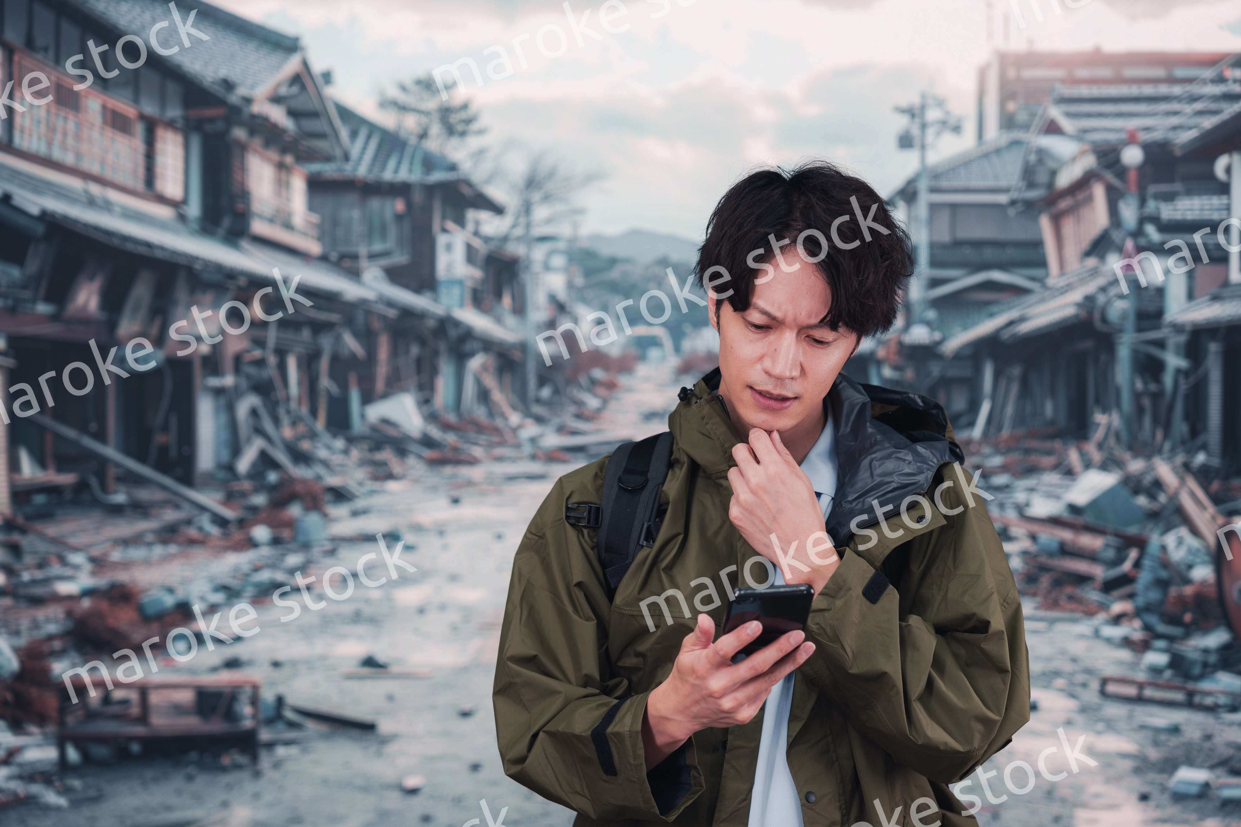 地震で被災した男性