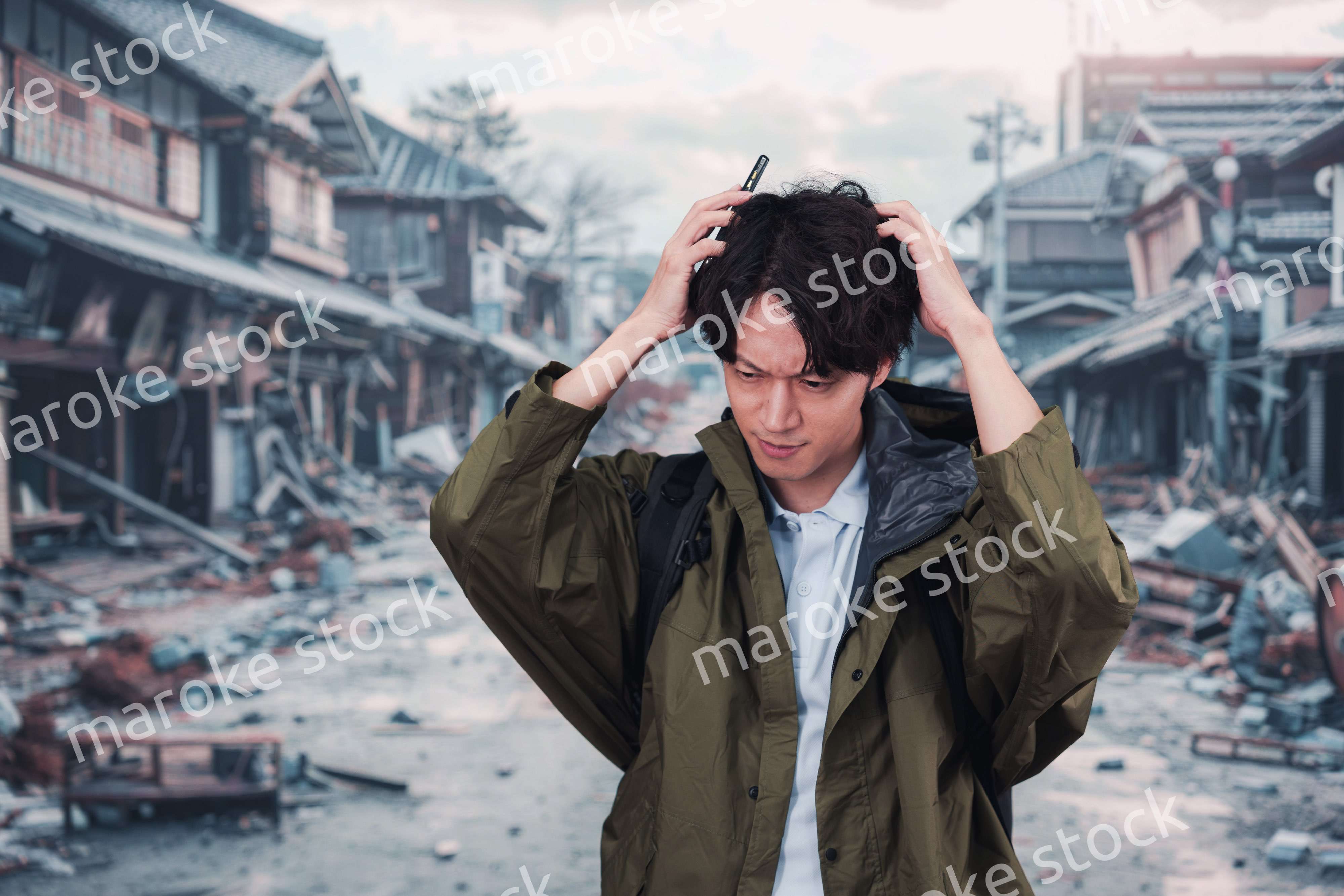 地震で被災した男性