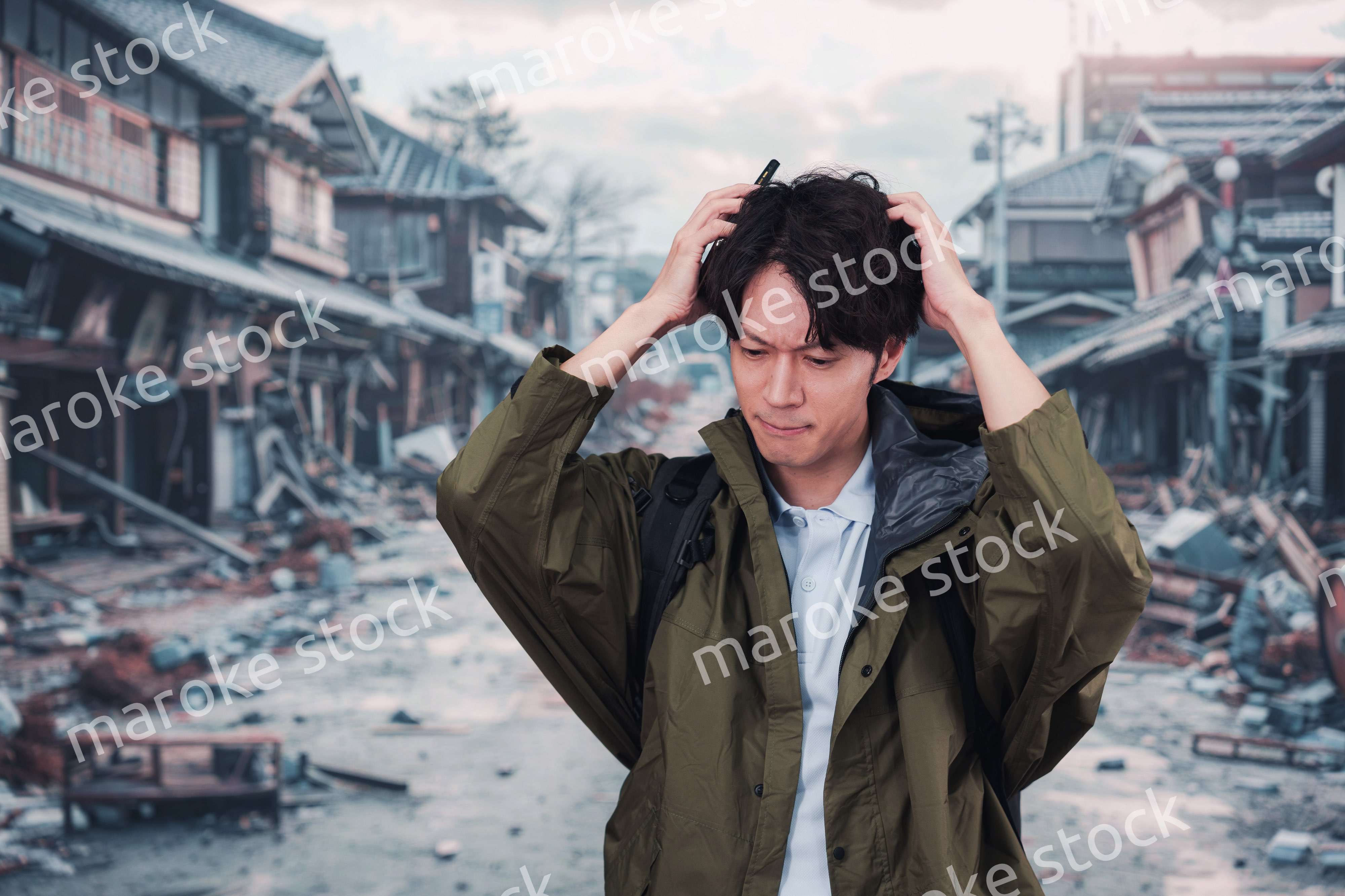 地震で被災した男性